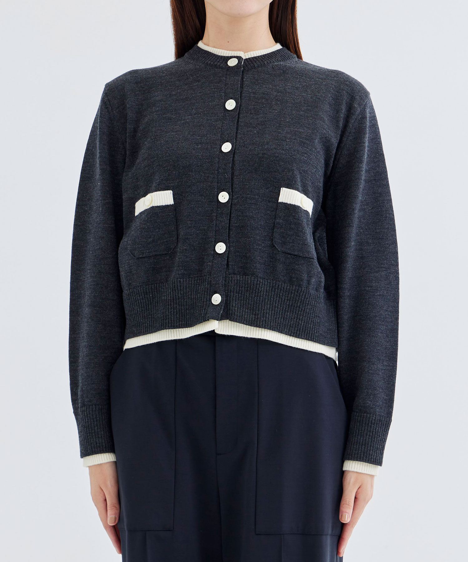 WASHABLE WOOL BICOLOR KNIT CARDIGAN THE TOKYO