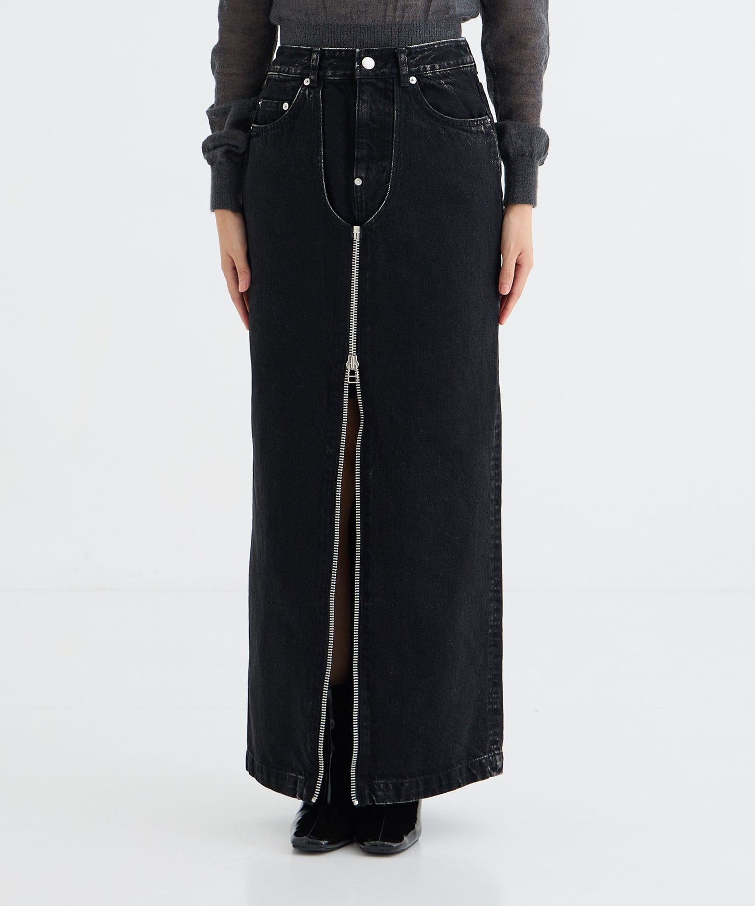 WASHED DENIM ZIPPED LONG SKIRT JOHN LAWRENCE SULLIVAN