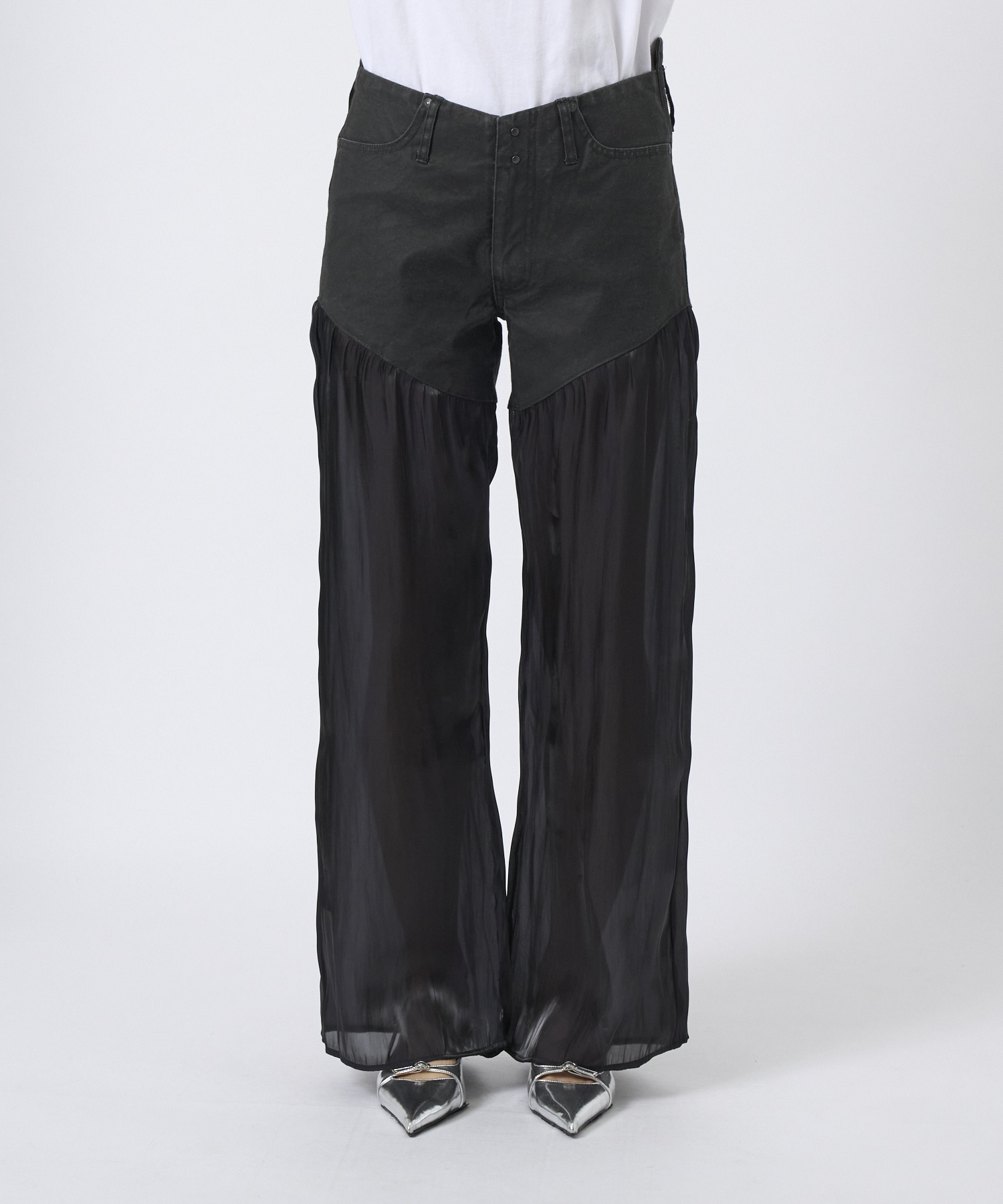 JEAN FLARE PANTS BLACK LEATHER 