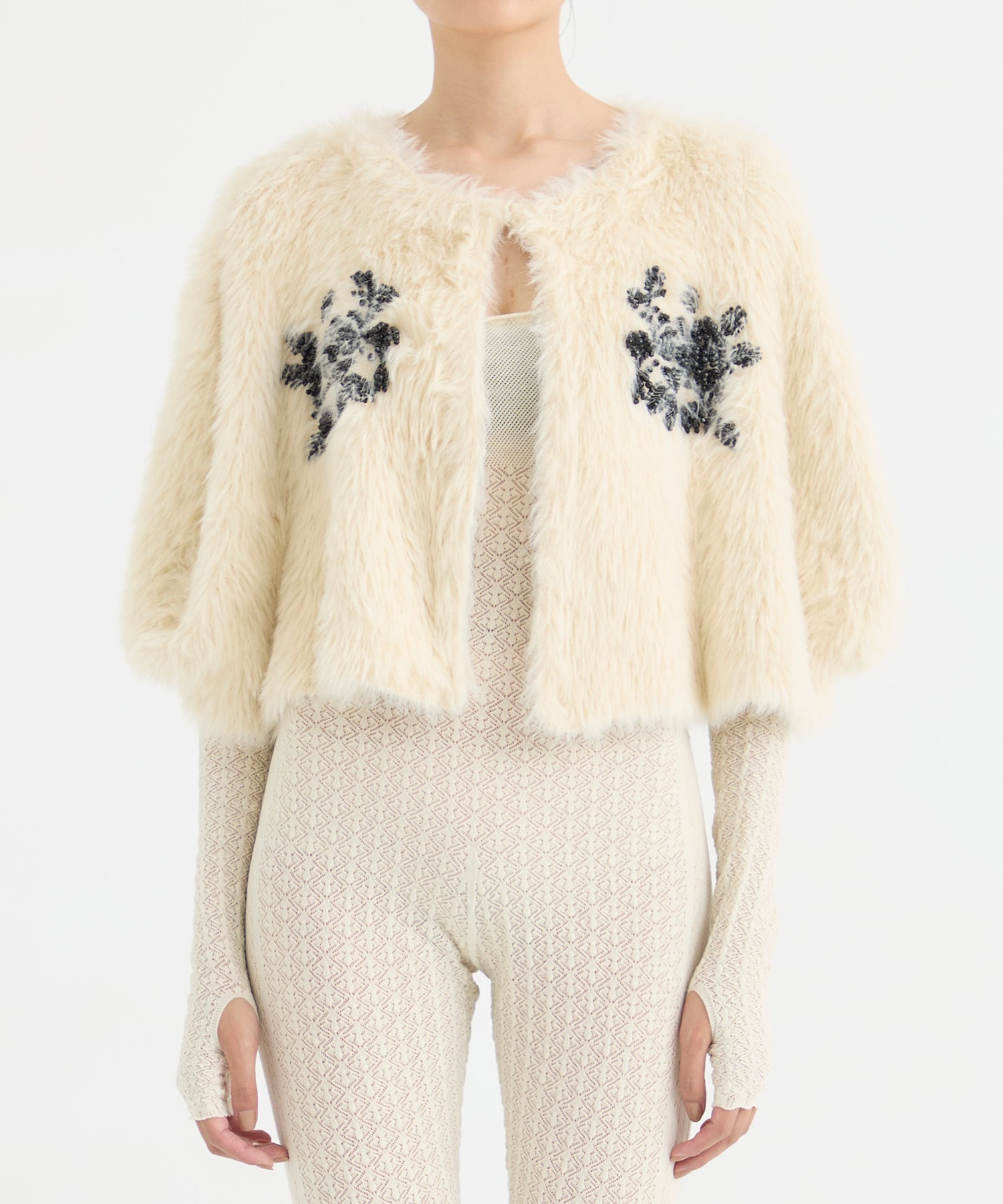 FUR KNIT BEAD EMBROIDERED BOLERO FETICO