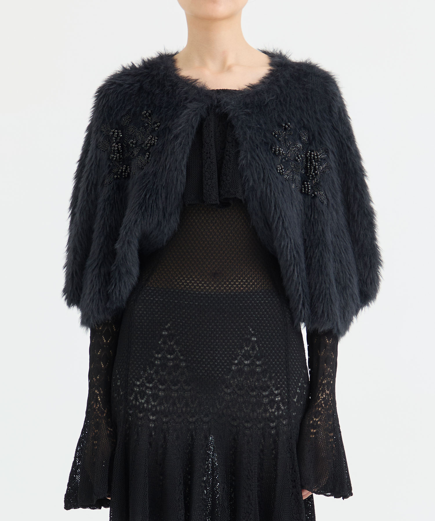 FUR KNIT BEAD EMBROIDERED BOLERO FETICO