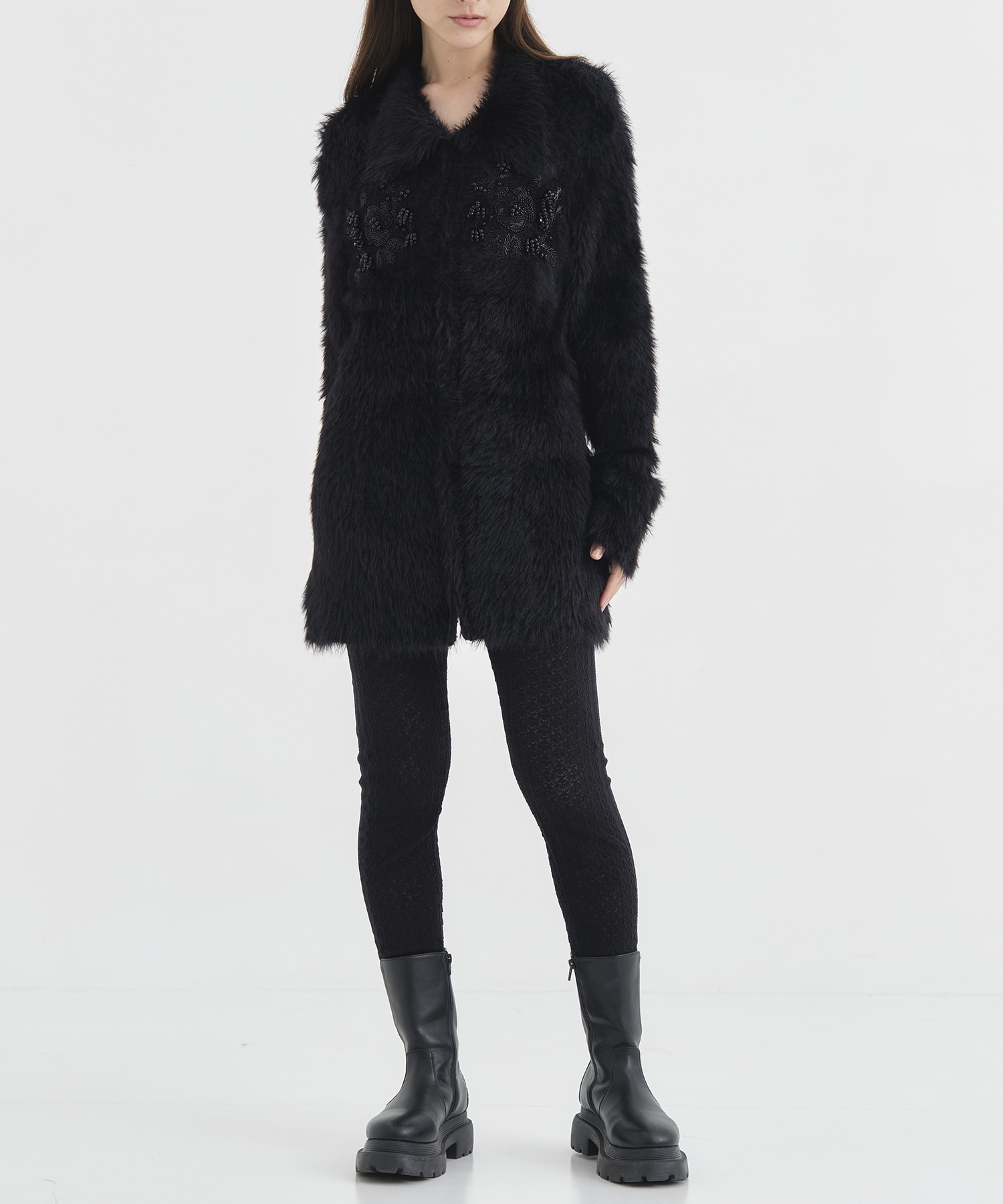 FUR KNIT BEAD EMBROIDERED JACKET FETICO