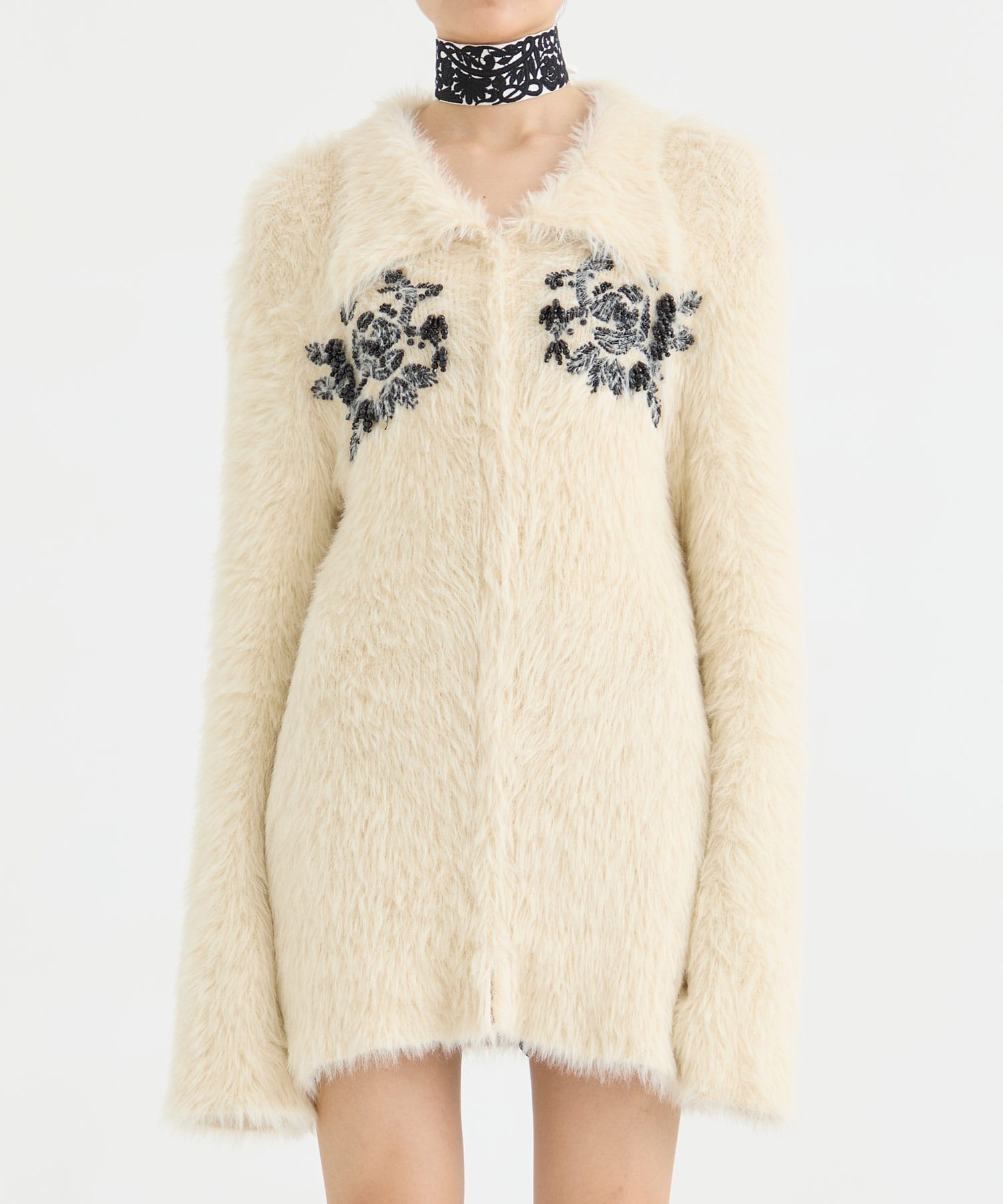 FUR KNIT BEAD EMBROIDERED JACKET FETICO