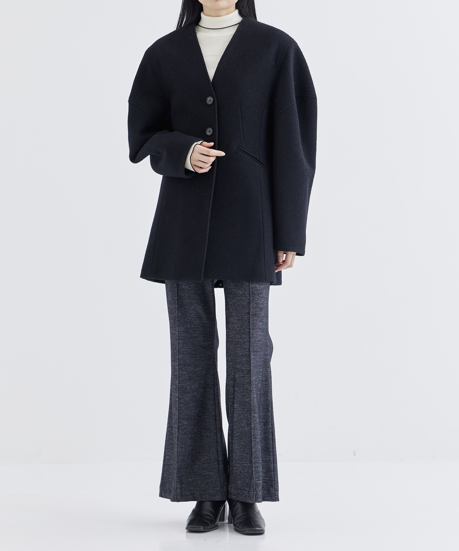 WASHABLE TWEEDY JERSEY SLIM FLARE PANTS THE TOKYO