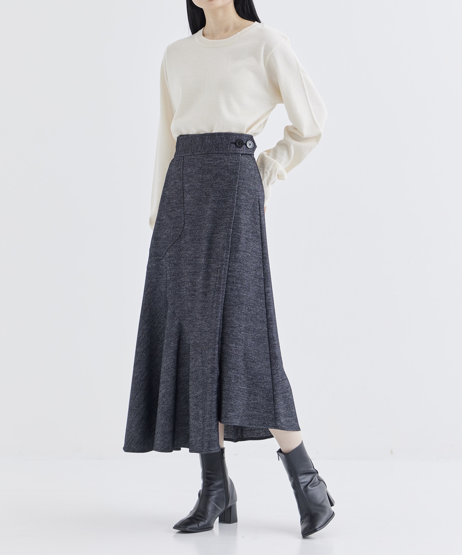 WASHABLE TWEEDY JERSEY WRAP SKIRT THE TOKYO