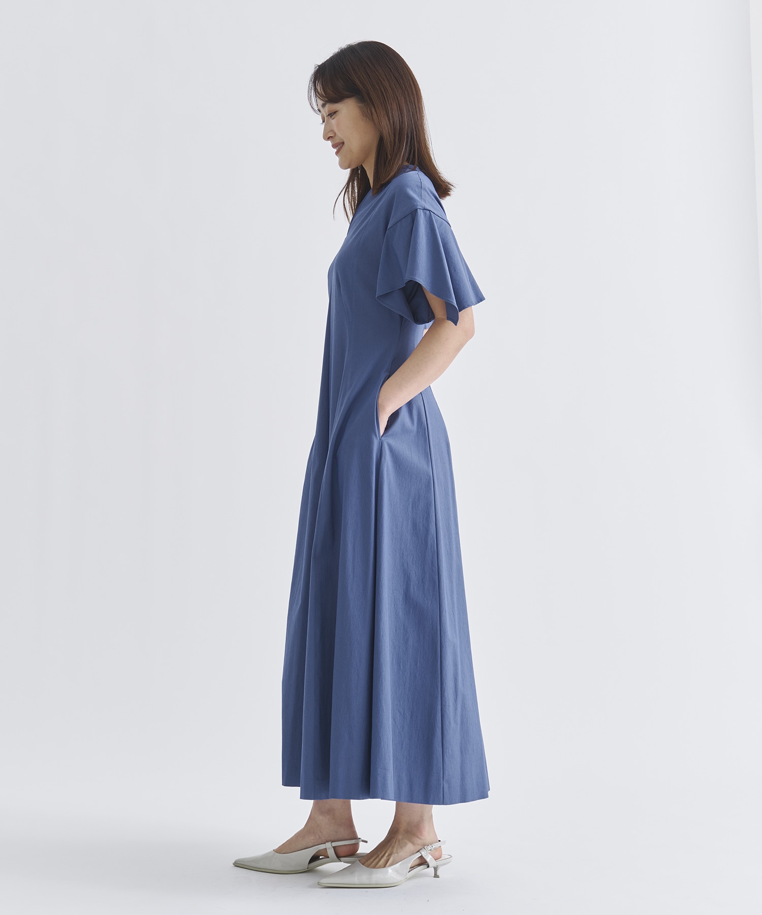 別注 Tamara drape sleeve dress BLU AKIRANAKA