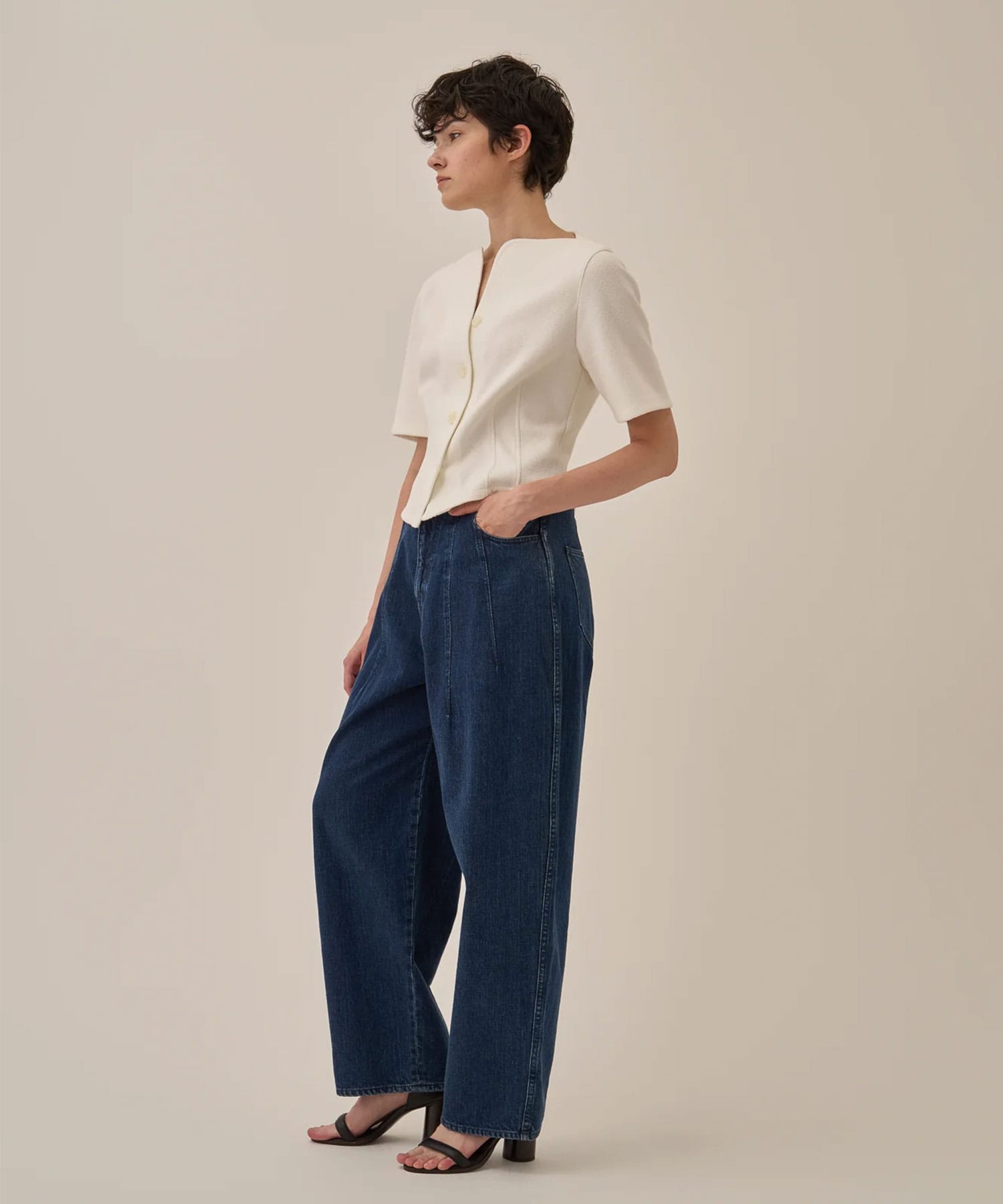 Miriam panel denim pants NV AKIRANAKA