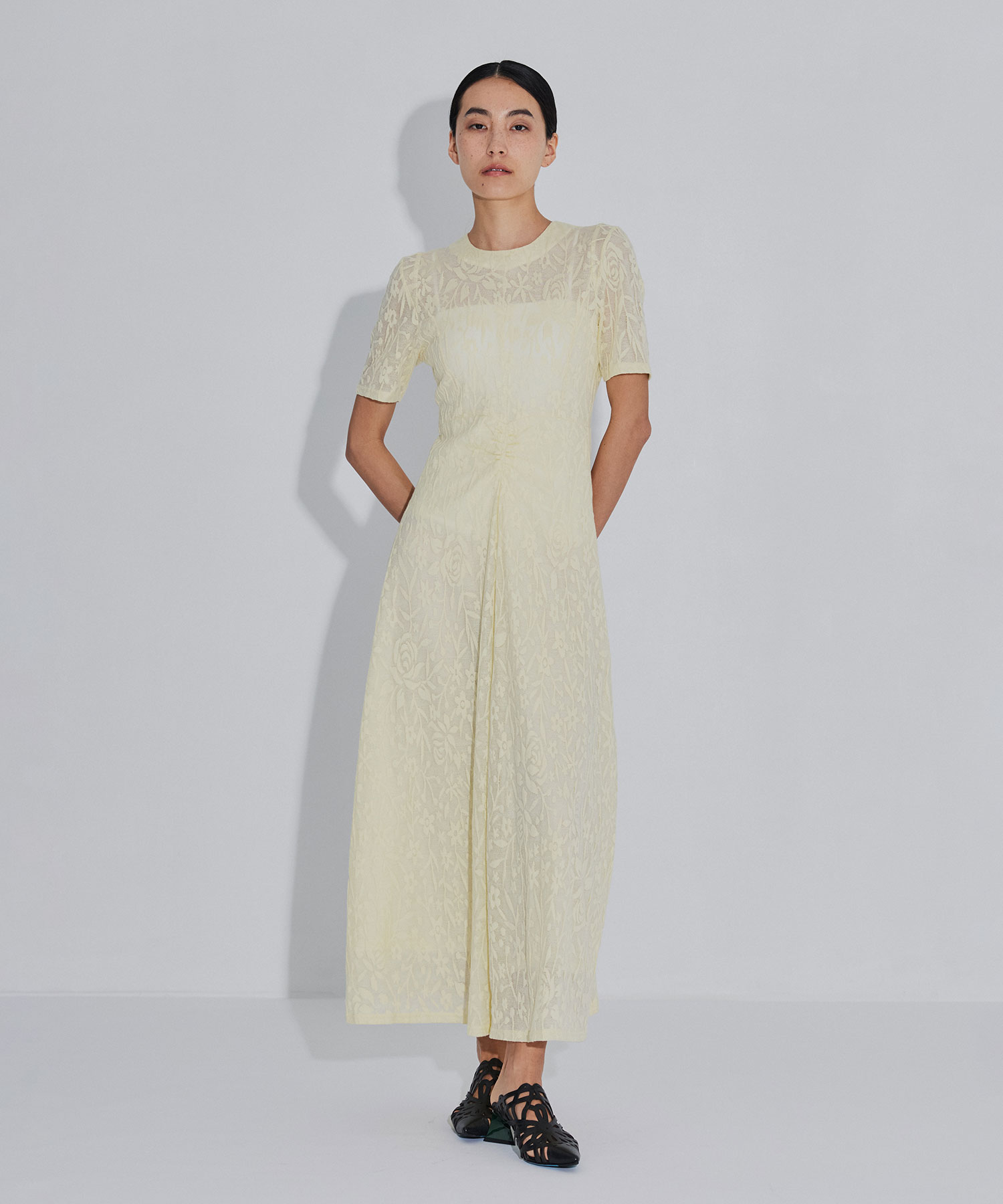 別注 FLOWER JACQUARD SHORT SLEEVE DRESS PHOTOCOPIEU