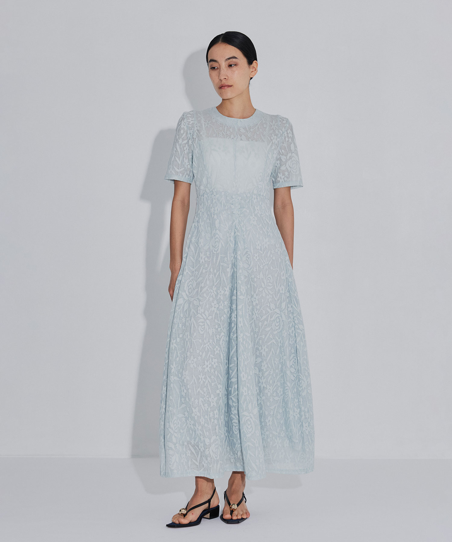 別注 FLOWER JACQUARD SHORT SLEEVE DRESS PHOTOCOPIEU