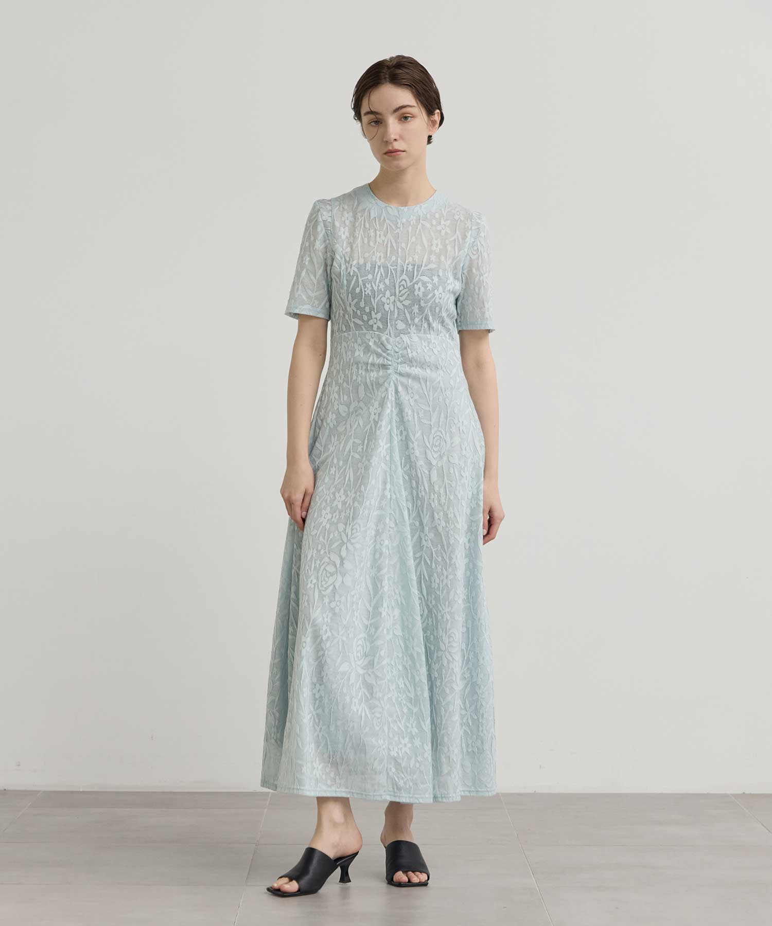 別注 FLOWER JAQUARD SHORT SLEEVE DRESS PHOTOCOPIEU