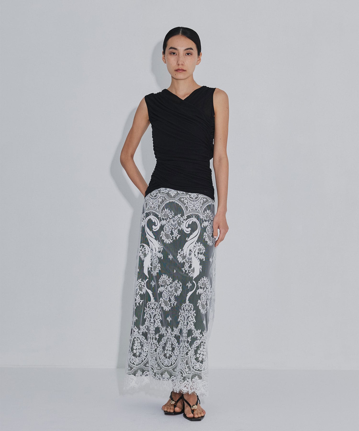 SHEER GATHERED SLEEVELESS TOP FETICO