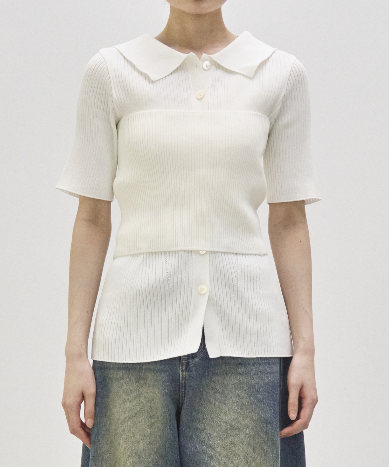 Bustier Combi  Harf Sleeve Knit Tops RITAN