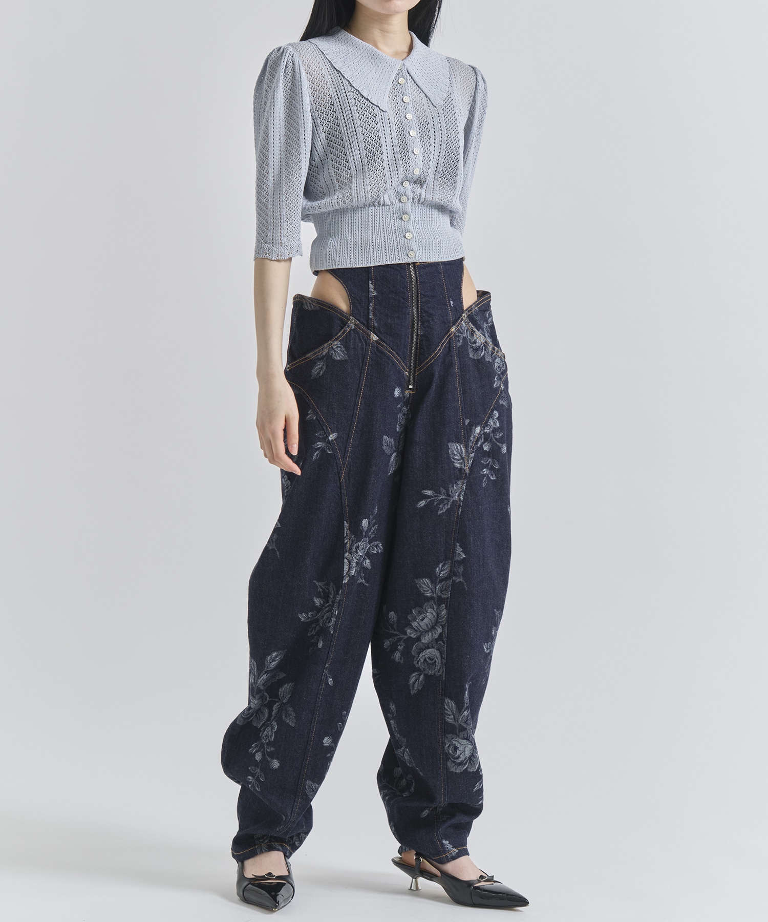 LACE KNIT SHORT-SLEEVED CARDIGAN FETICO