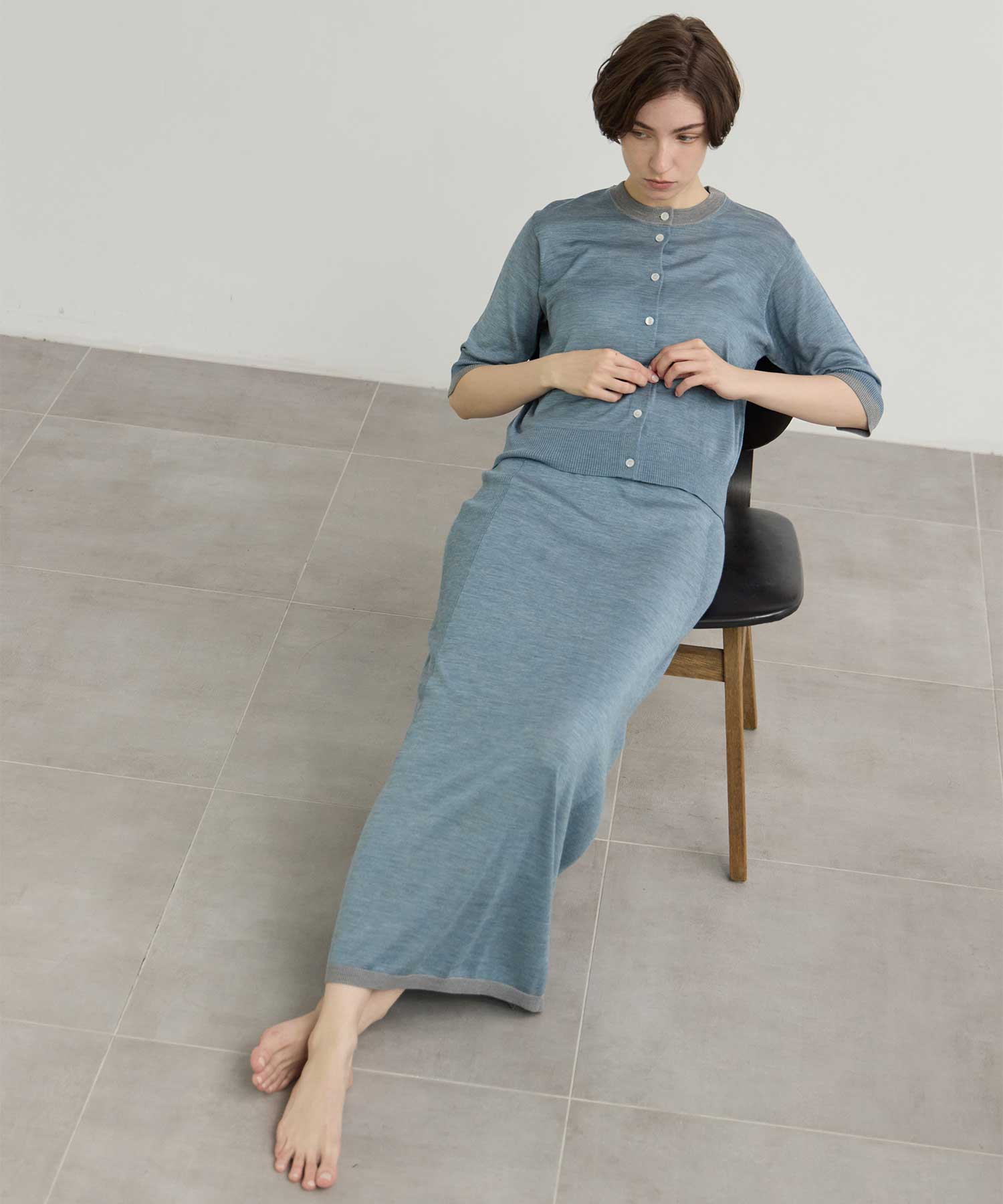 別注 Washable Silk Half Sleeve Cardigan CINOH