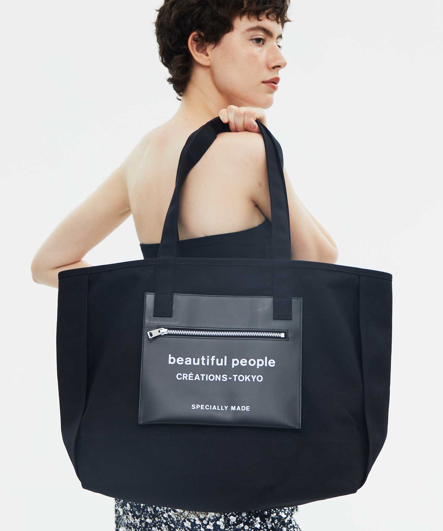 別注 Logo Leather Pocket Big Tote Bag beautiful people