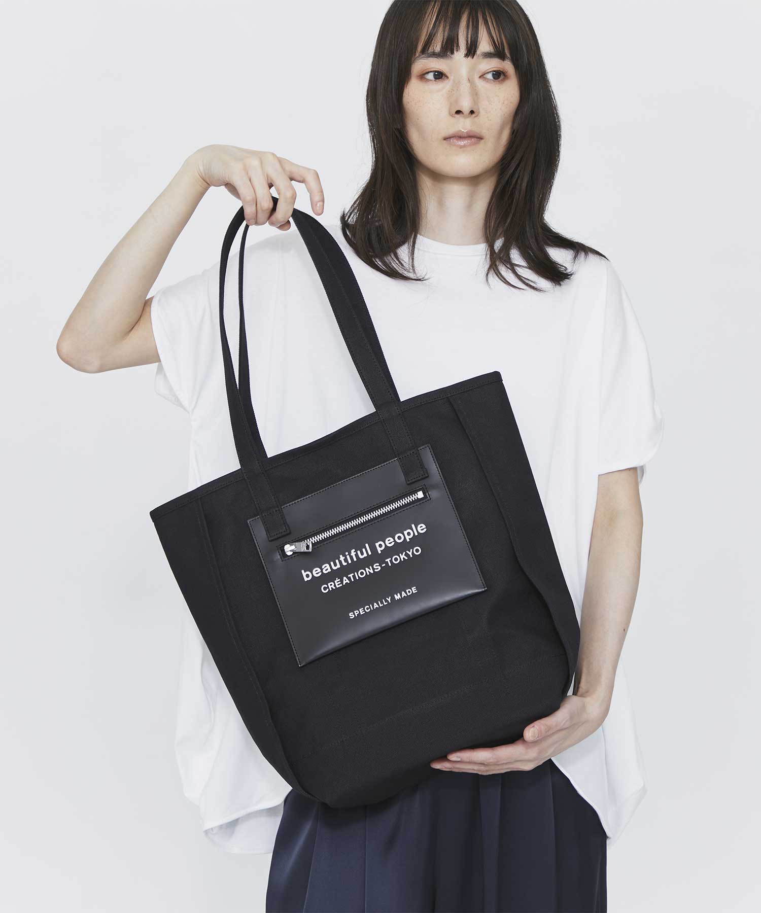 別注 Logo Leather Pocket Tote Bag beautiful people