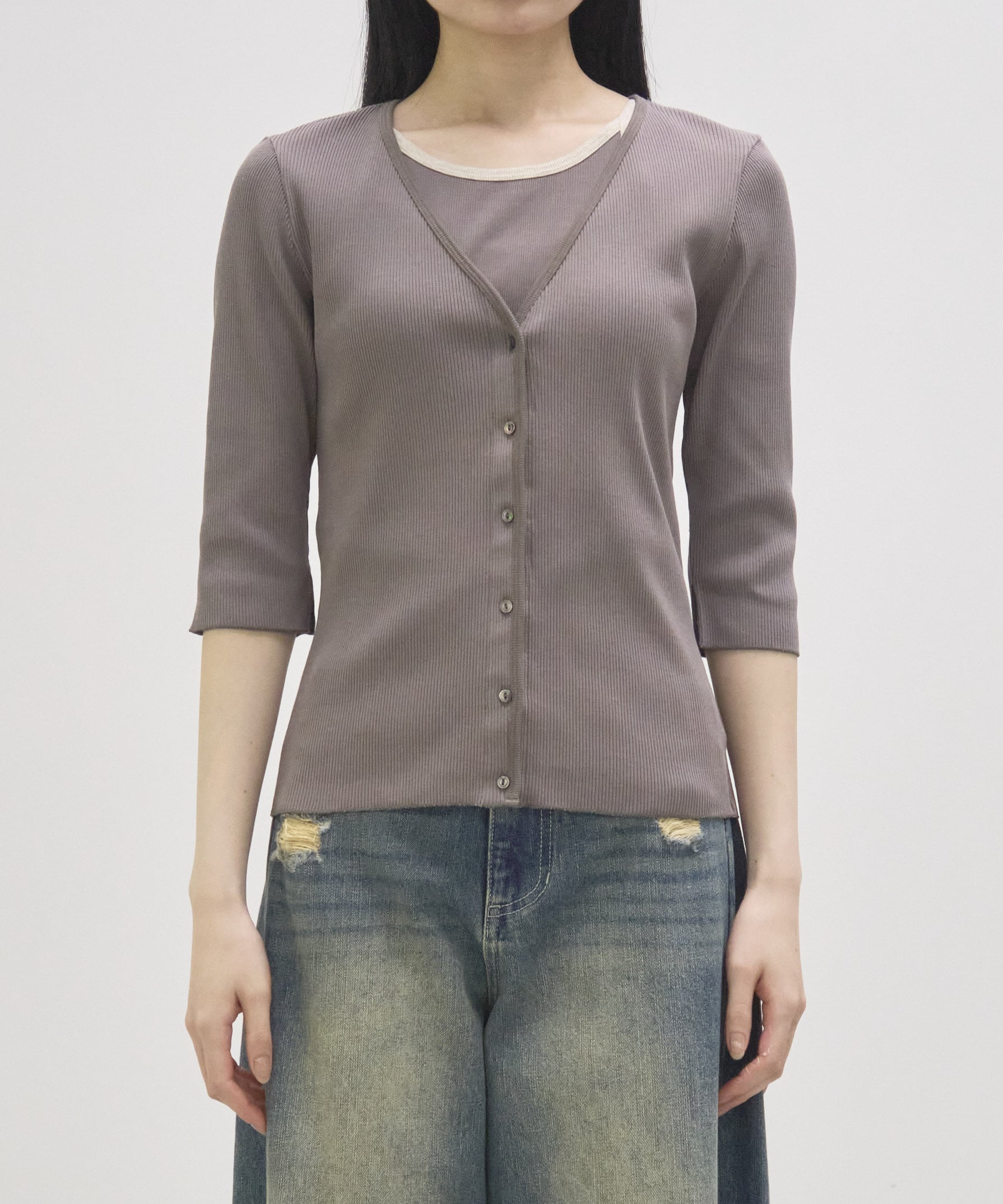 V Neck 3/4 Sleeve Cardigan GOOD PEOPLE GOOD STITCHING GOOD PRODUCT
