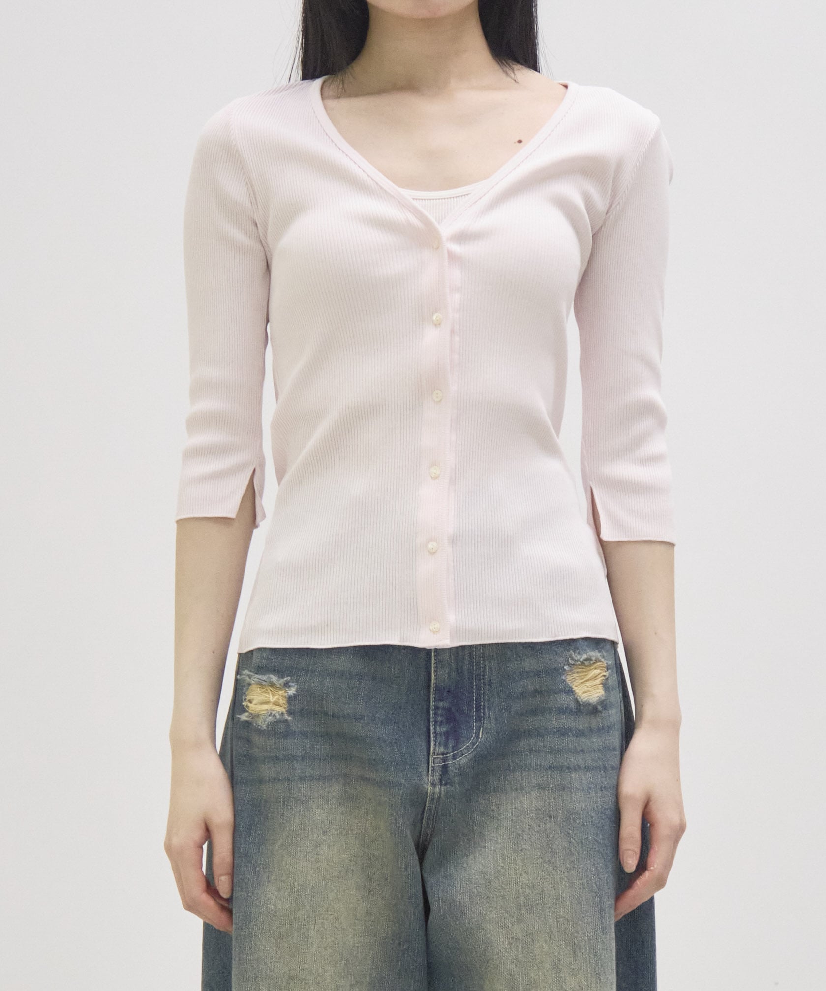 V Neck 3/4 Sleeve Cardigan GOOD PEOPLE GOOD STITCHING GOOD PRODUCT