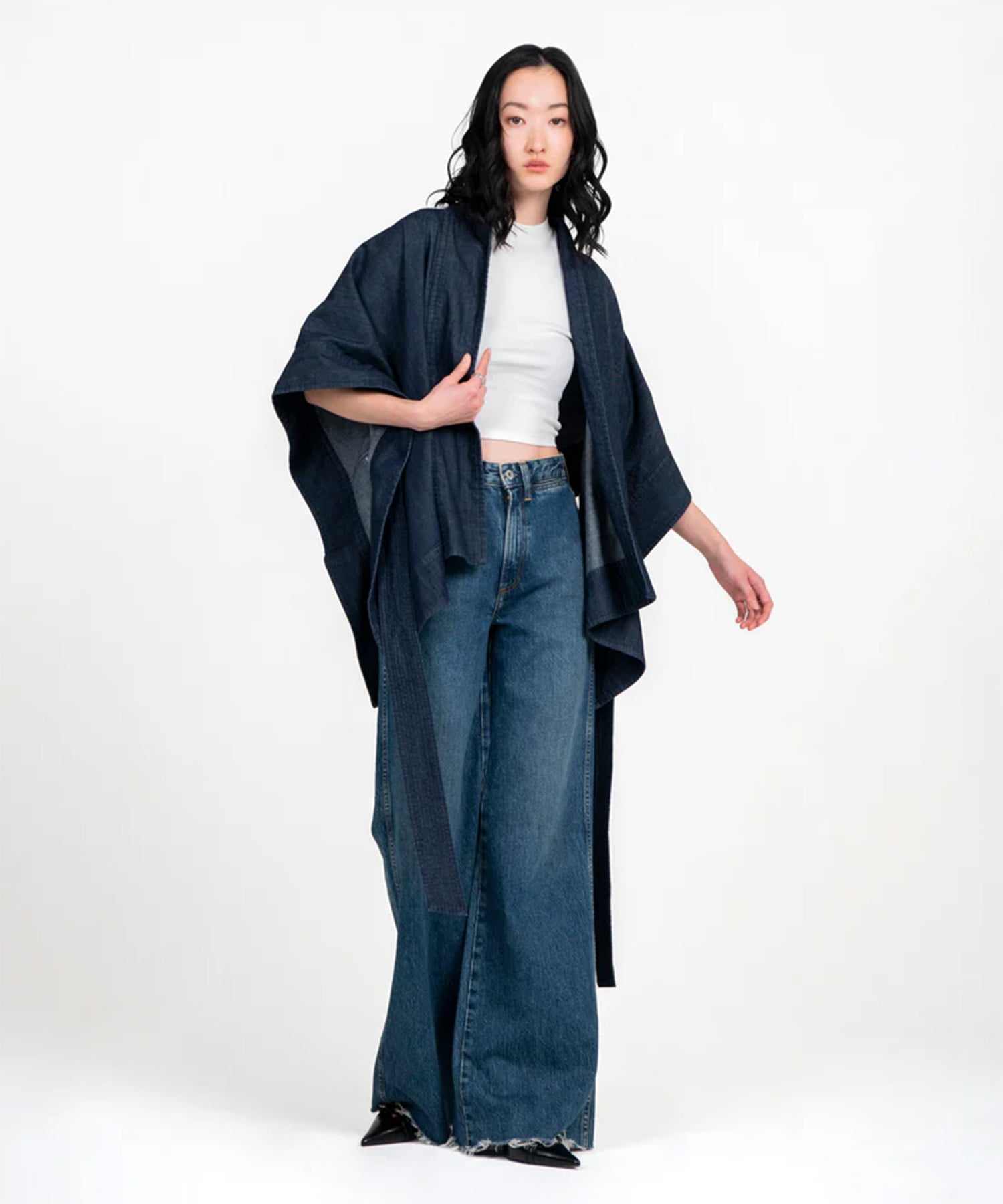 Kimono Light Weight Denim Jacket Black STUDIO R330
