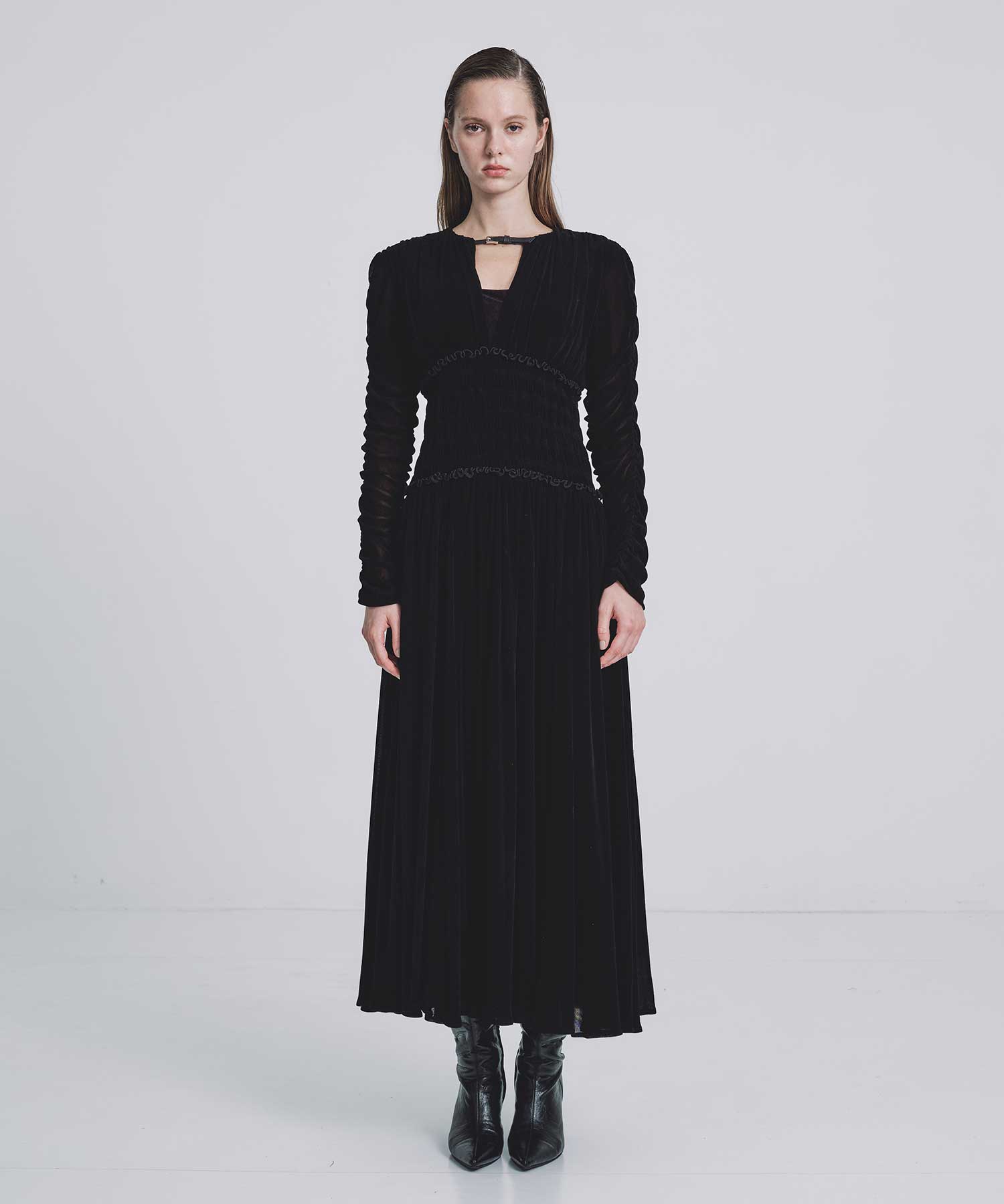 Velvet tulle shirring dress FETICO