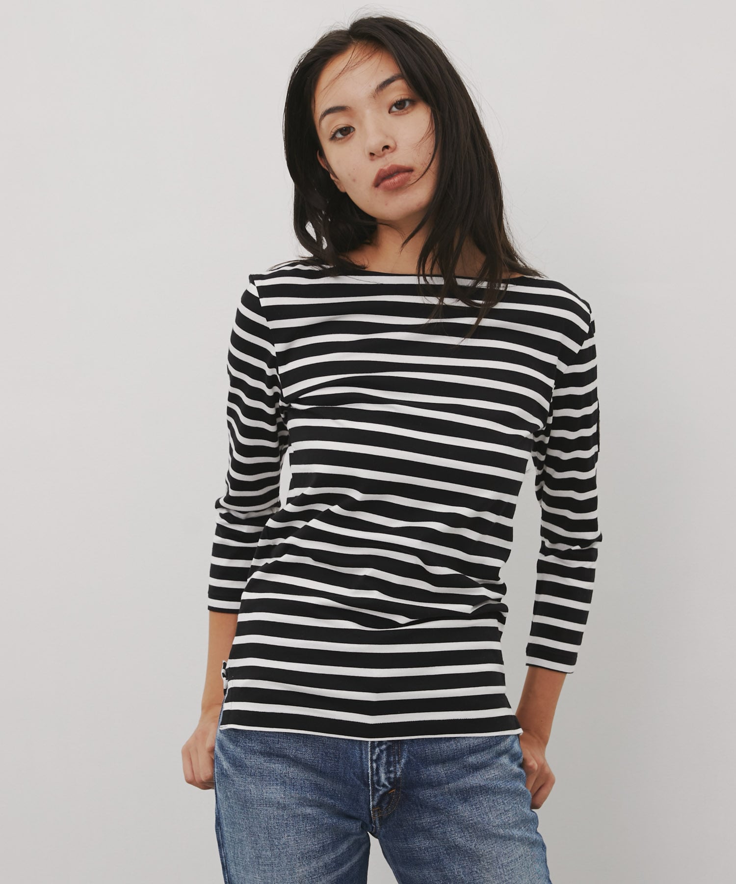 BOAT NECK COMPACT L/S TEE BORDER MADISONBLUE