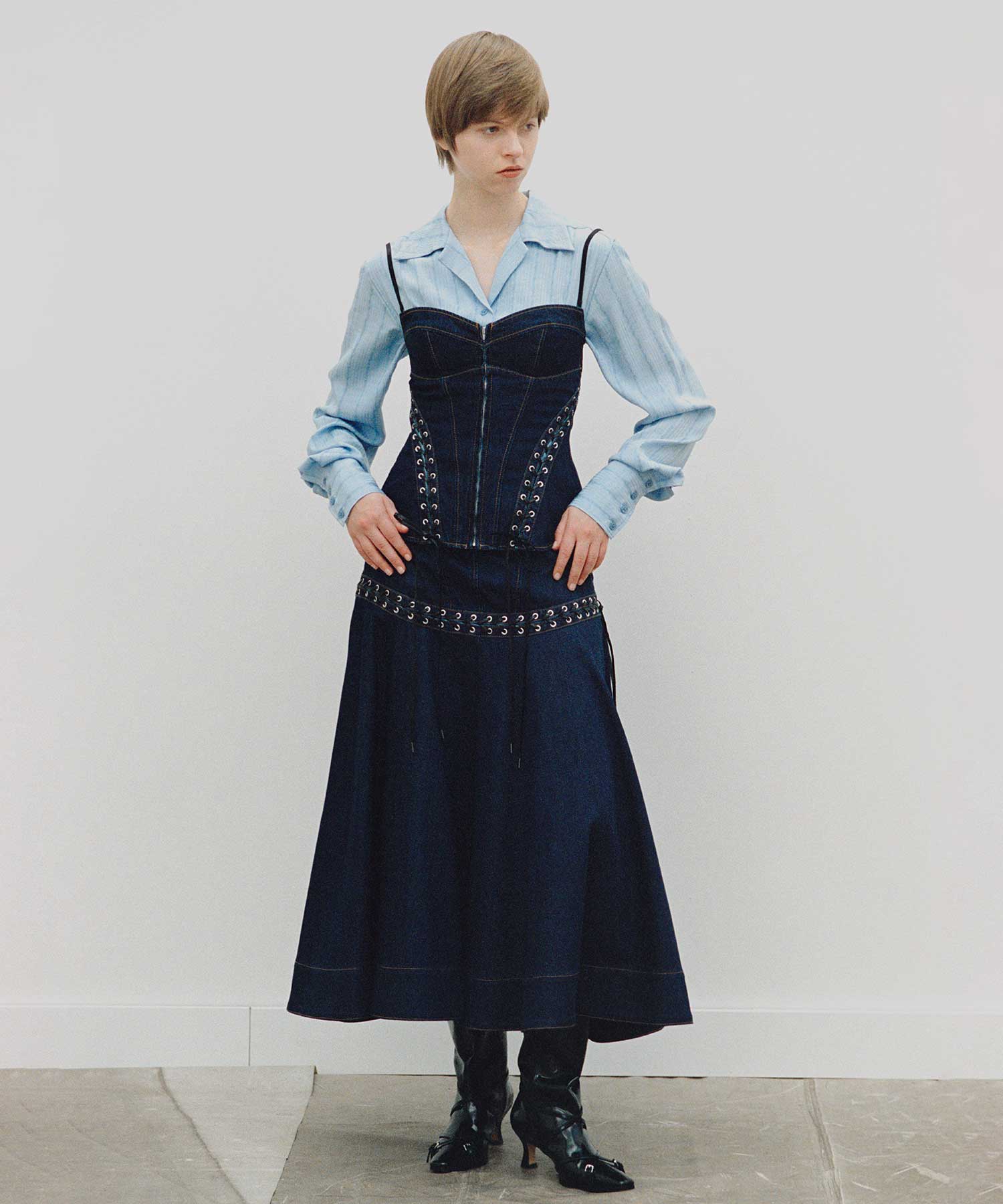 Lace up denim bustier FETICO