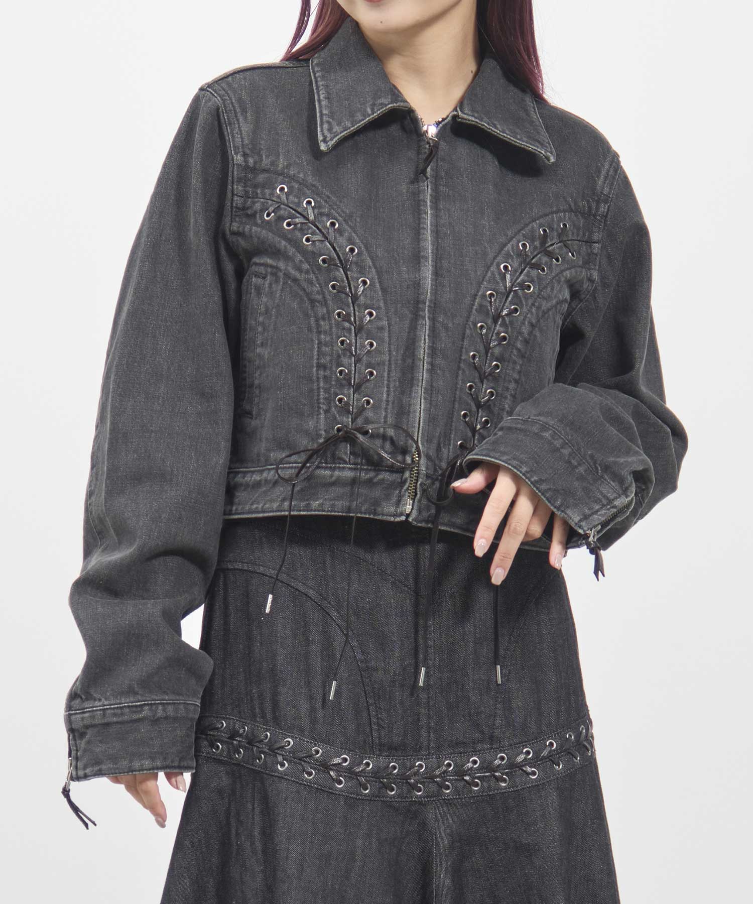 Lace up denim jacket FETICO