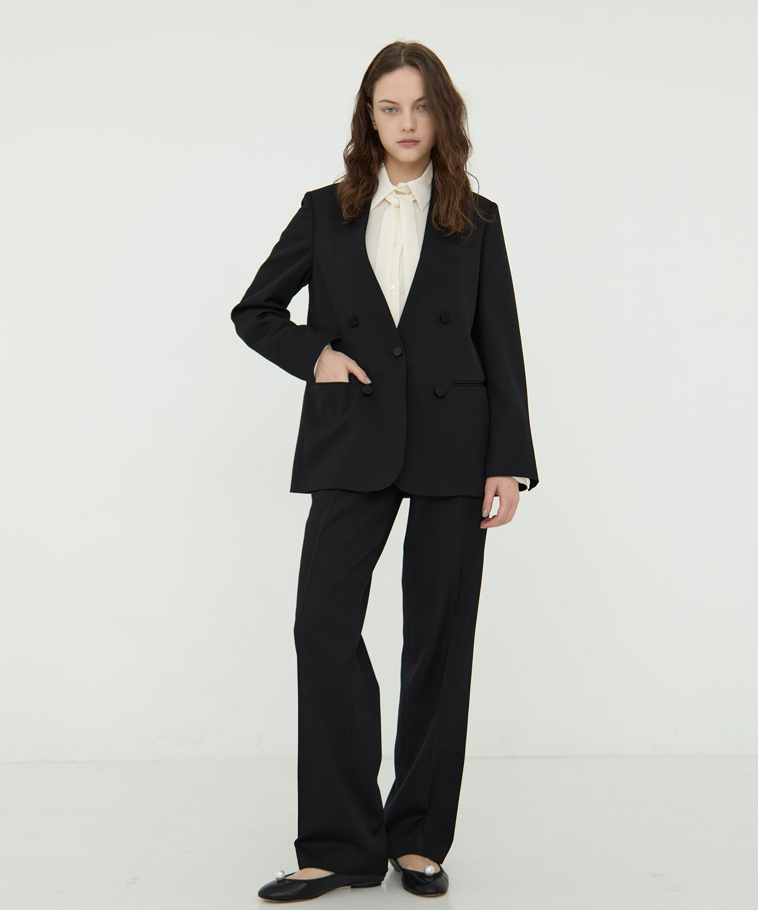 BLACK FORMAL NO COLLAR JACKET CINOH