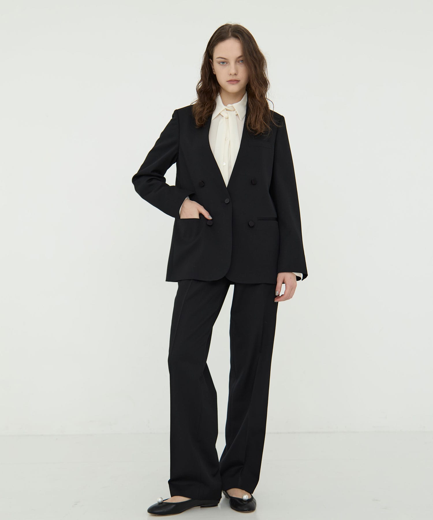 BLACK FORMAL NO COLLAR JACKET CINOH