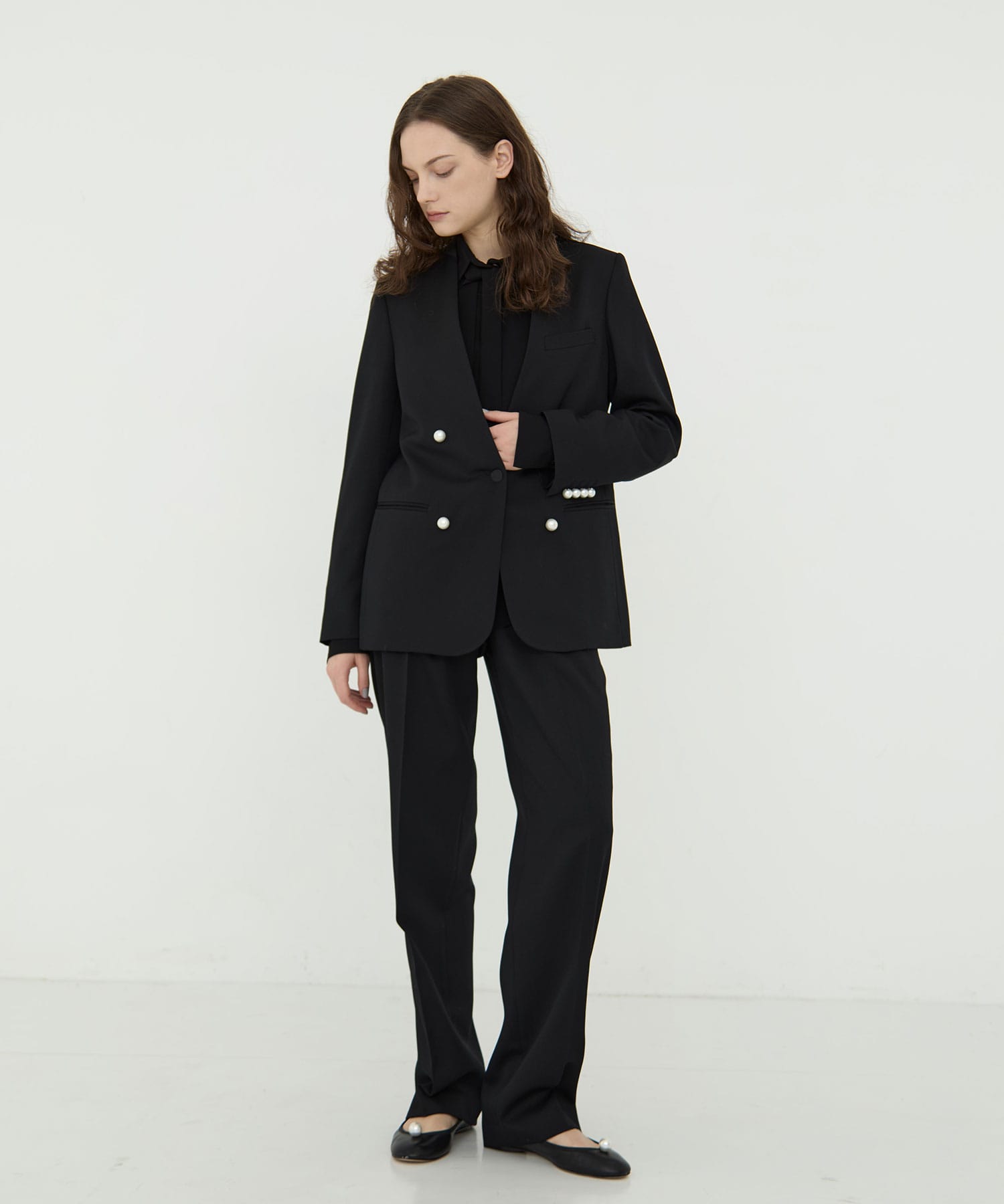 BLACK FORMAL NO COLLAR JACKET CINOH