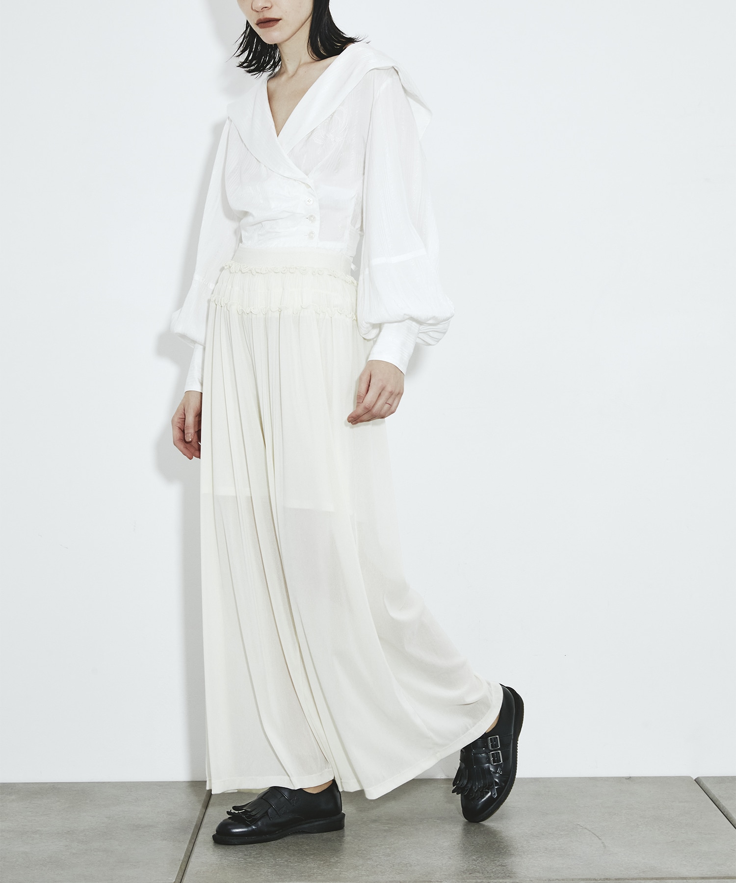 別注 Velvet tulle shirring wide pants FETICO