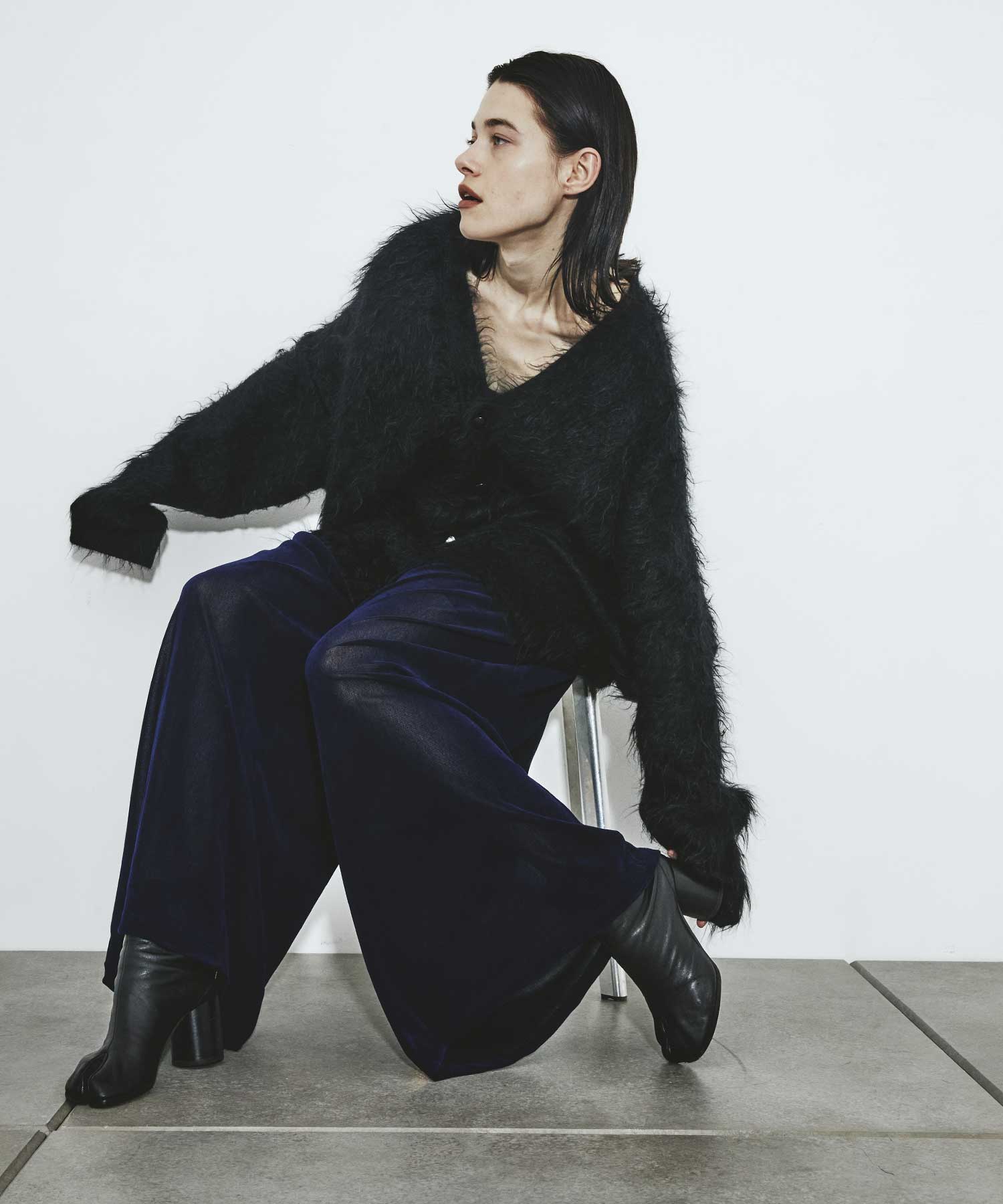 別注 Velvet tulle shirring wide pants FETICO