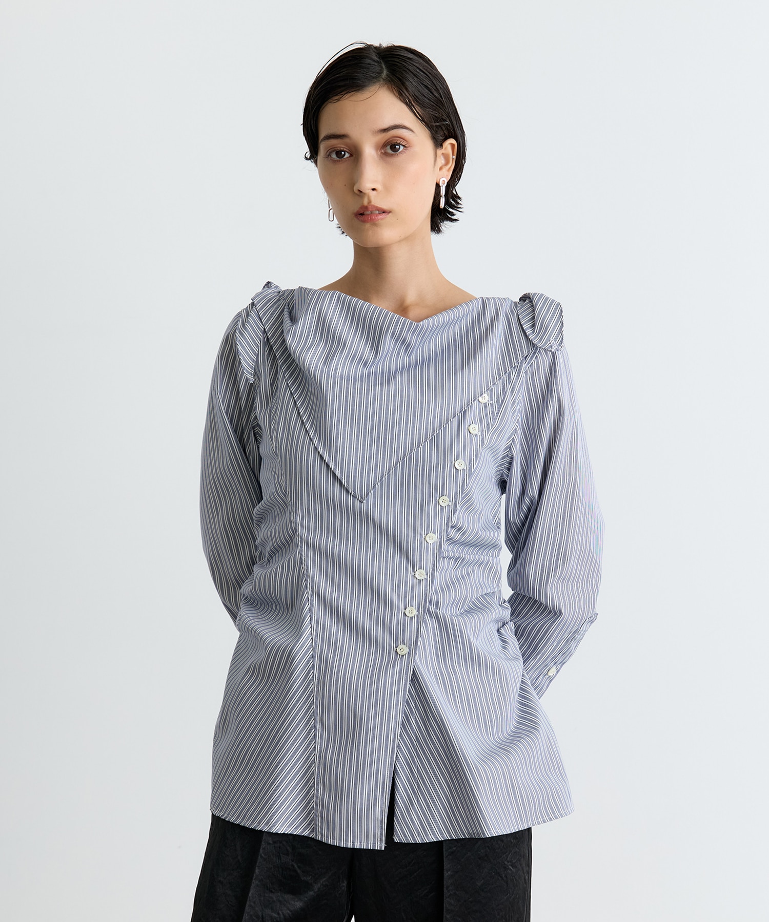 COTTON STRIPE SCARF COLLAR BLOUSE FETICO