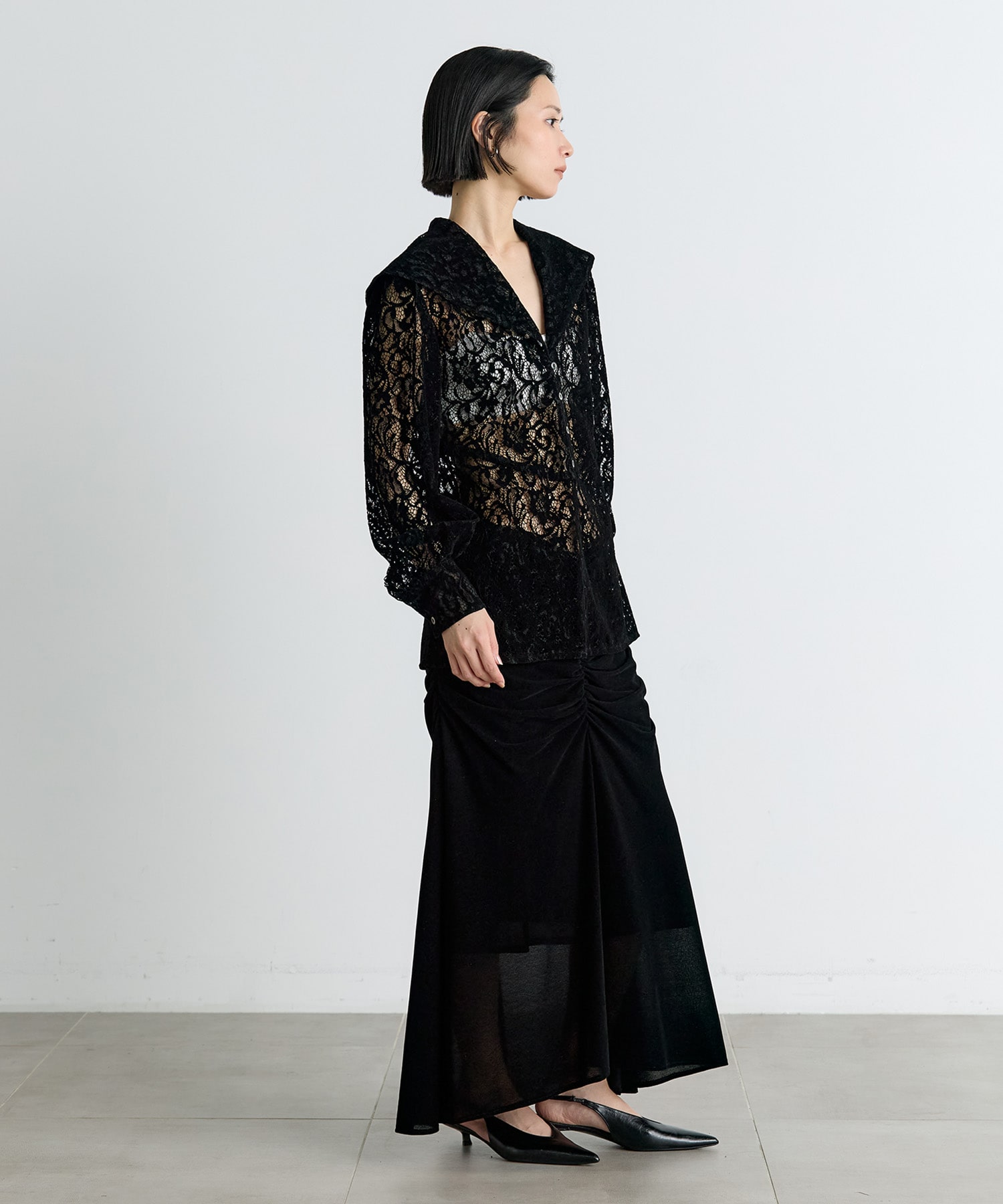 FLOCKED LACE SAILOR COLLAR BLOUSE FETICO