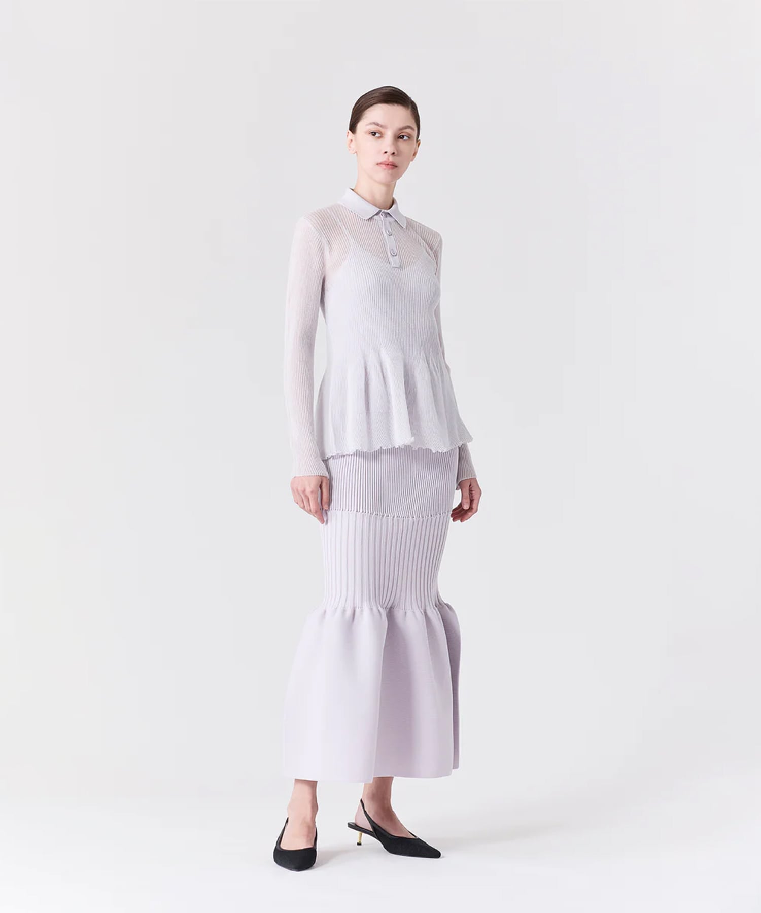 HYPHA LUCENT GLITTER LONG SLEEVE POLO SHIRT CFCL