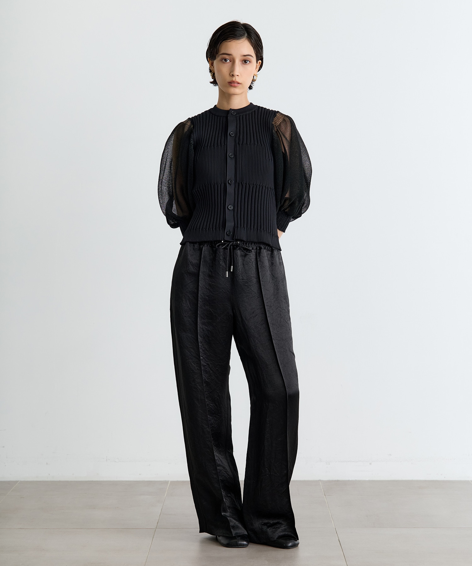 FLUTED LUCENT PUFF SLEEVE CARDIGAN CFCL