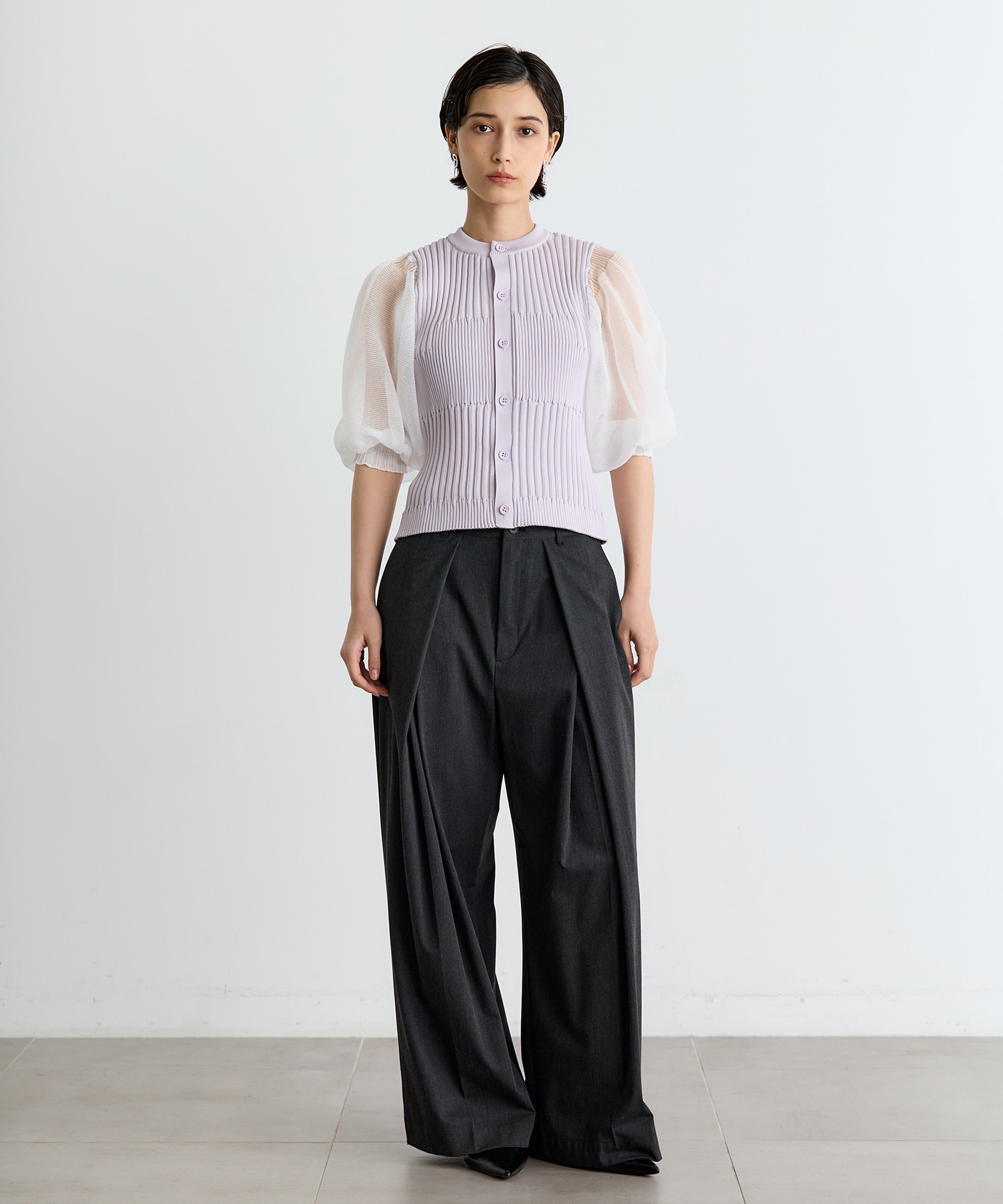 FLUTED LUCENT PUFF SLEEVE CARDIGAN CFCL