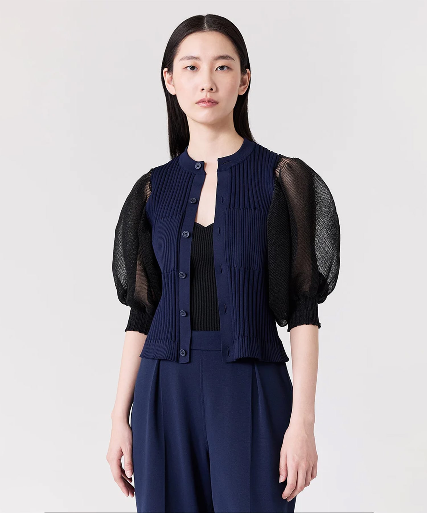 FLUTED LUCENT PUFF SLEEVE CARDIGAN CFCL