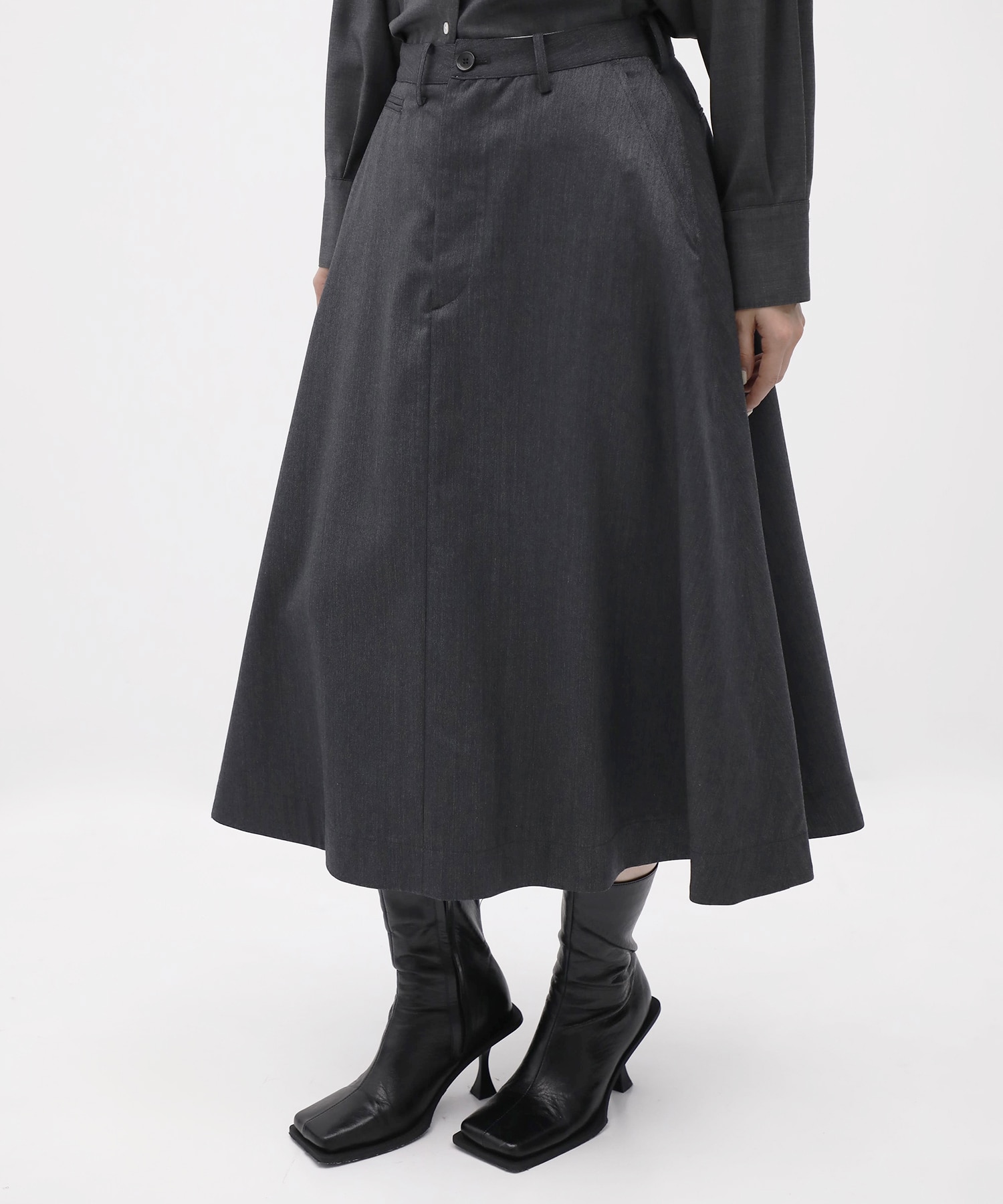 DRESS FLARE SK HERRINGBONE MADISONBLUE
