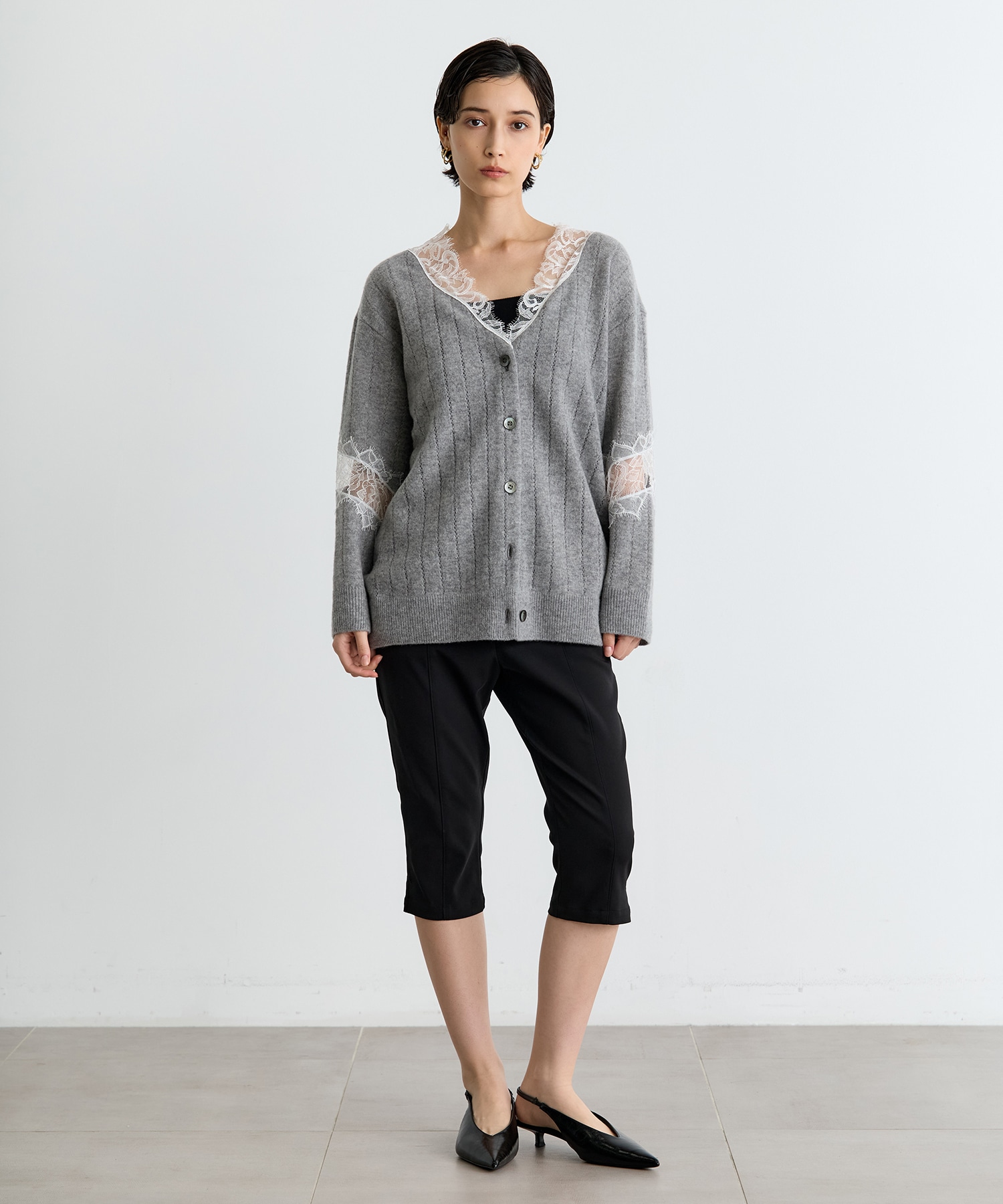 OVERSIZED HAIRY LACE PANELED KNIT CARDIGAN FETICO