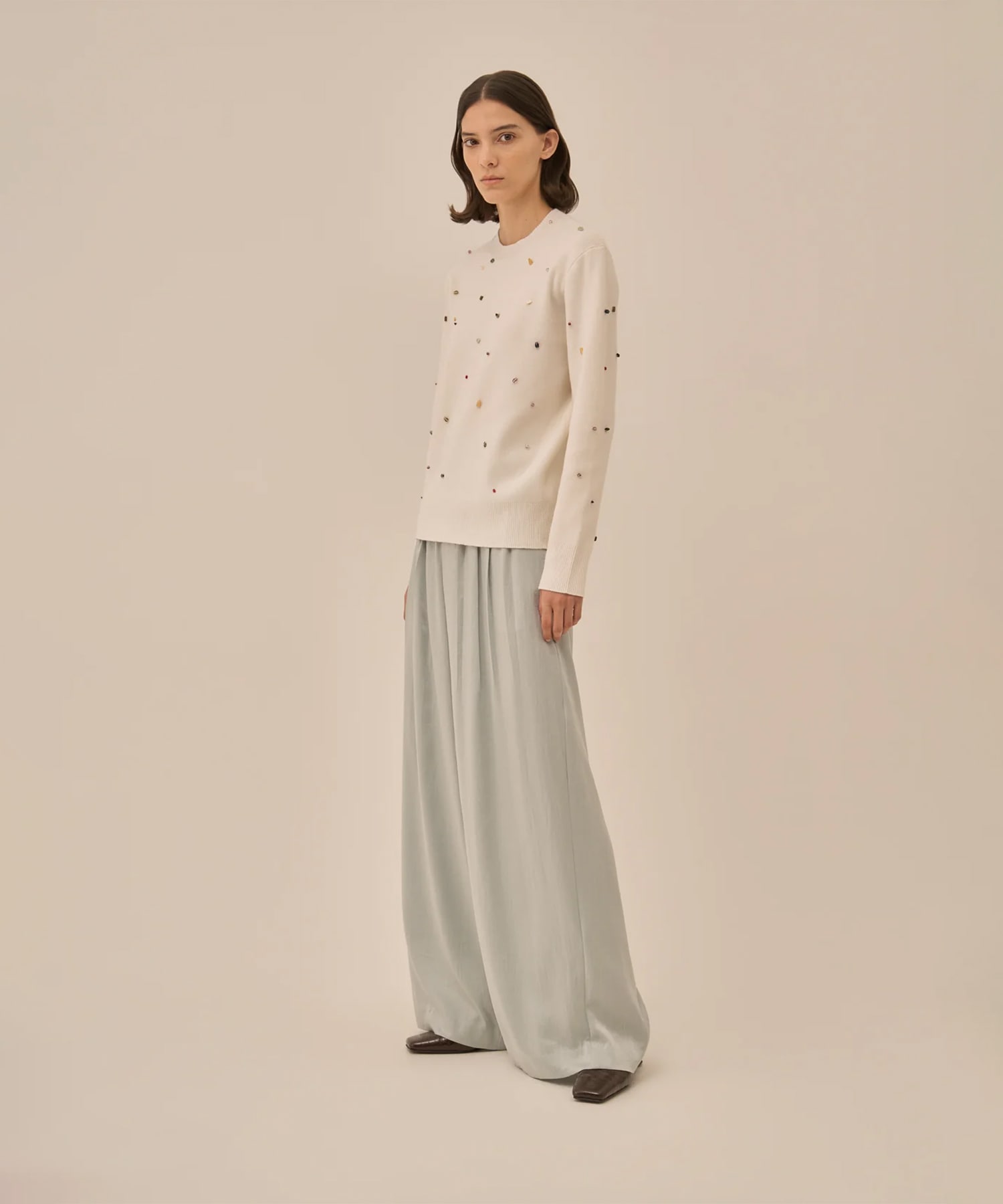 Aila glass beads&ores knit pullover WH AKIRANAKA