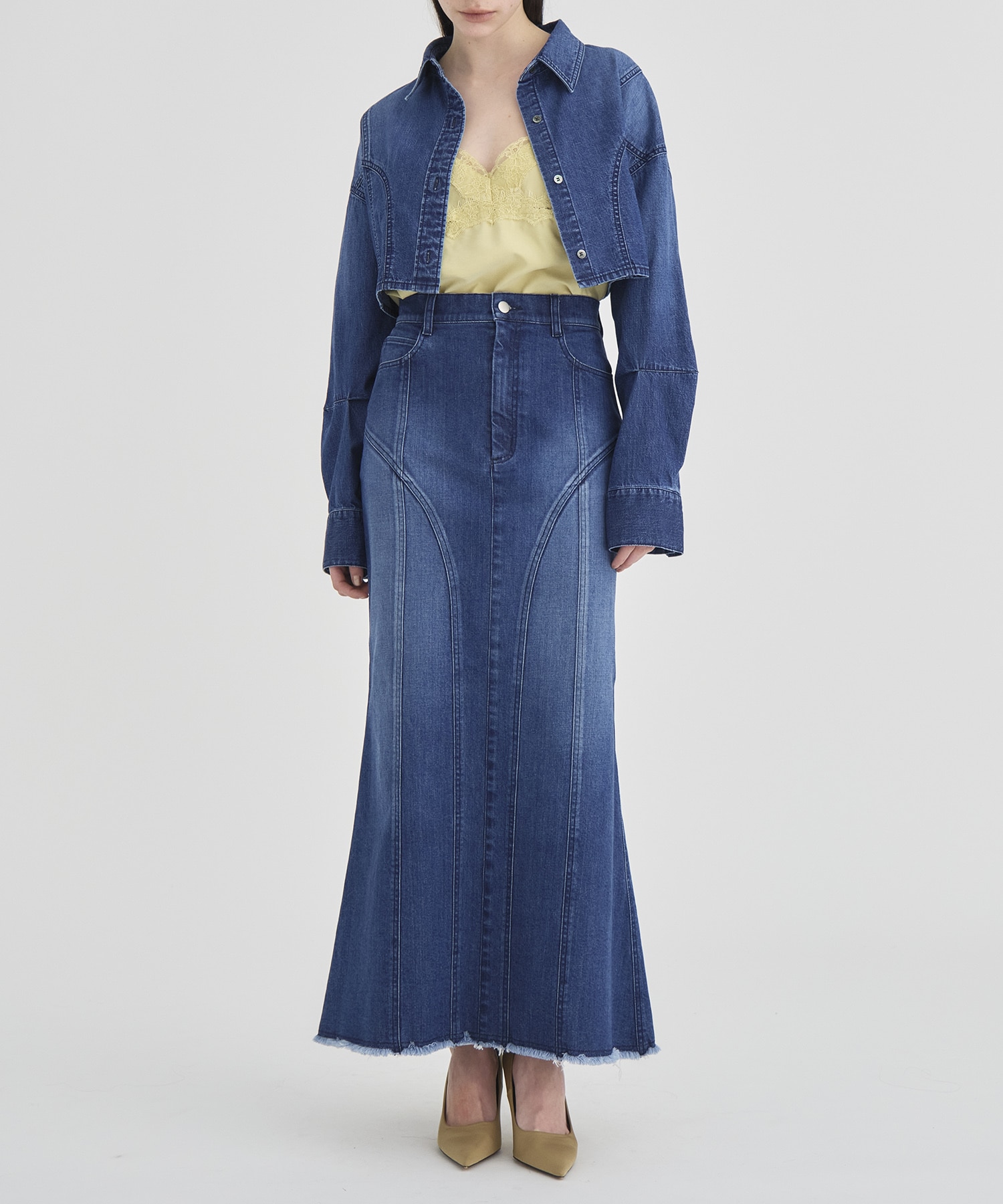 Cutting Stretch Denim Skirt RITAN