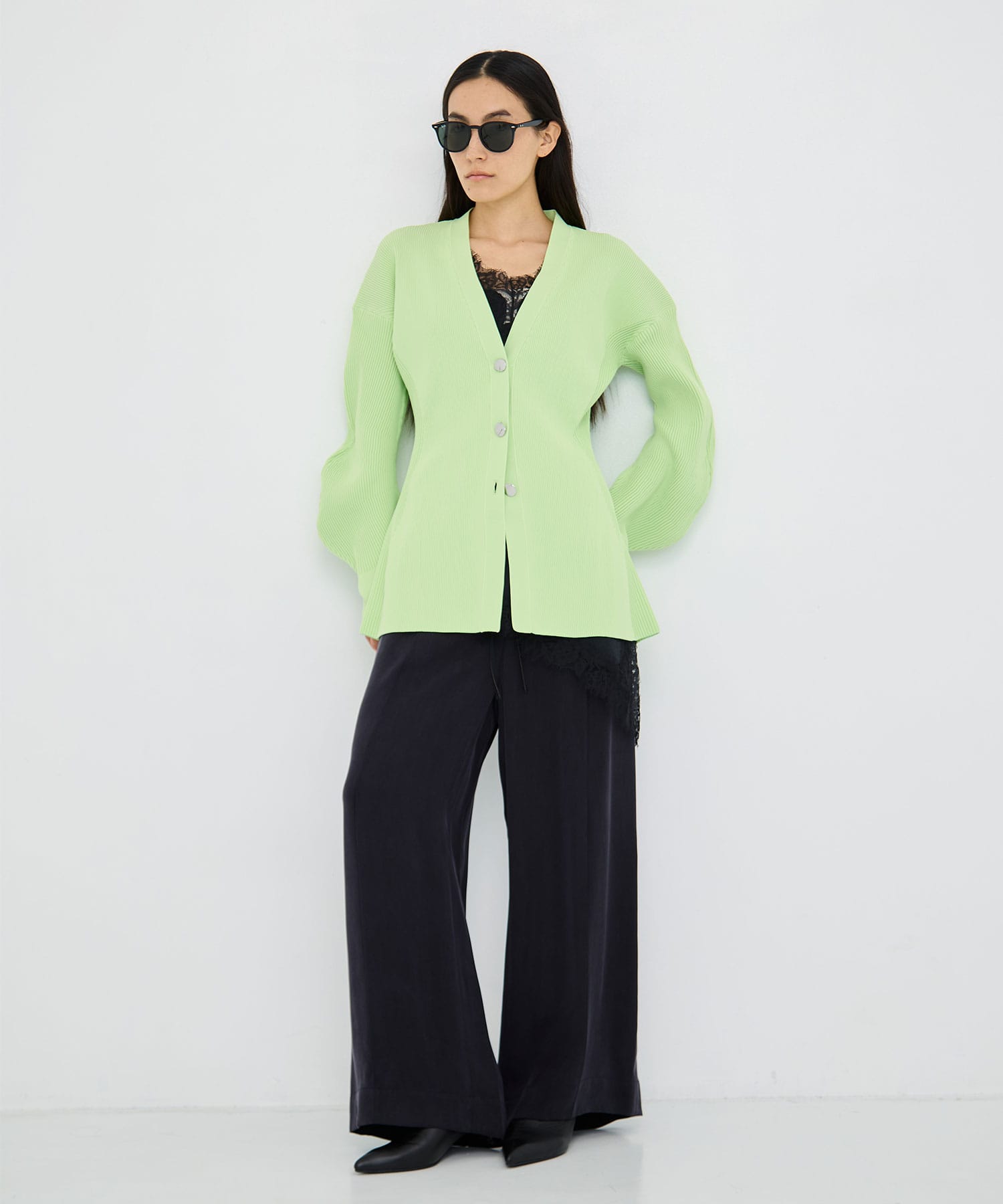 Arch Sleeve Rib Knit Cardigan RITAN