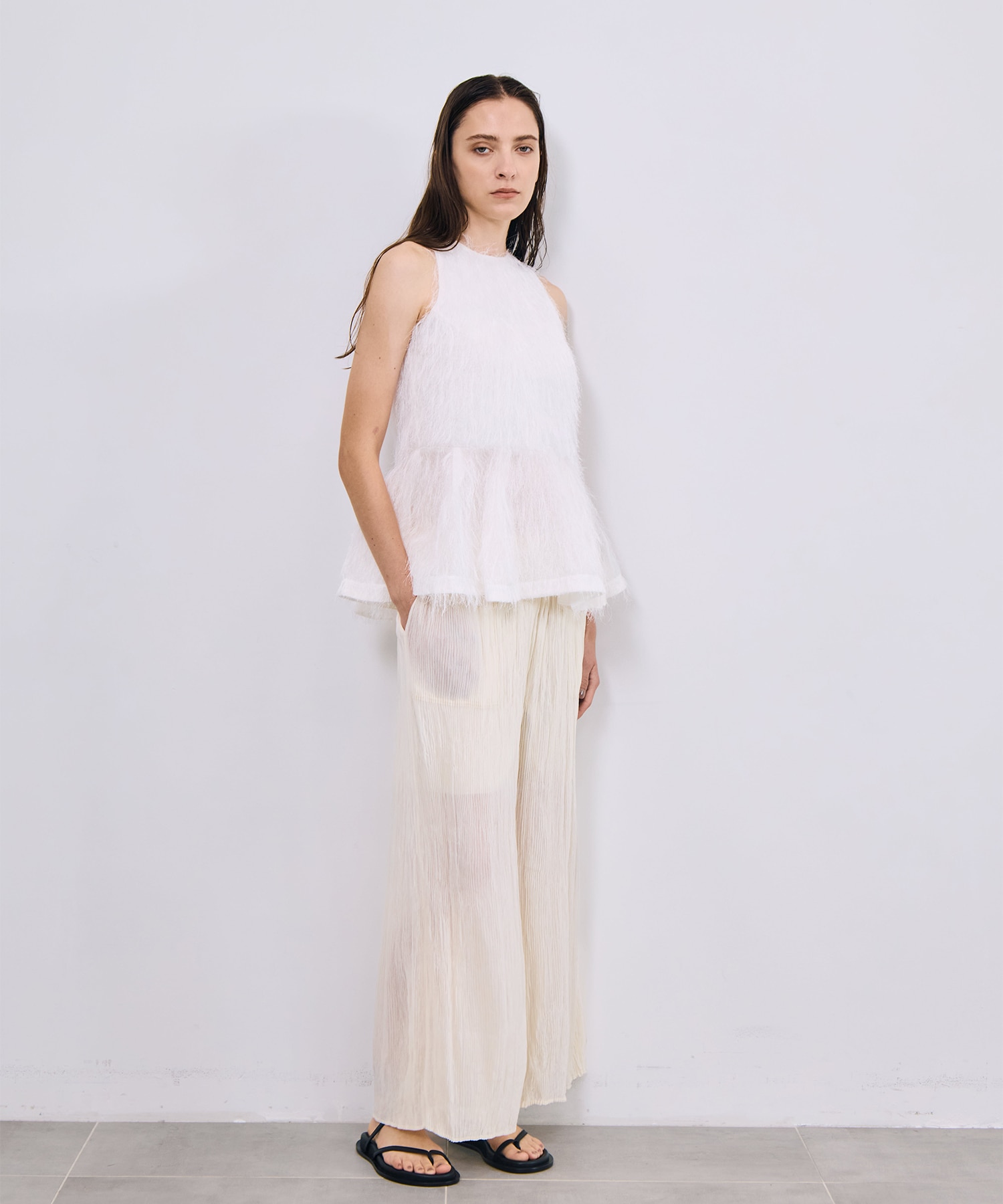 Shaggy Jacquard Peplum Tops RITAN