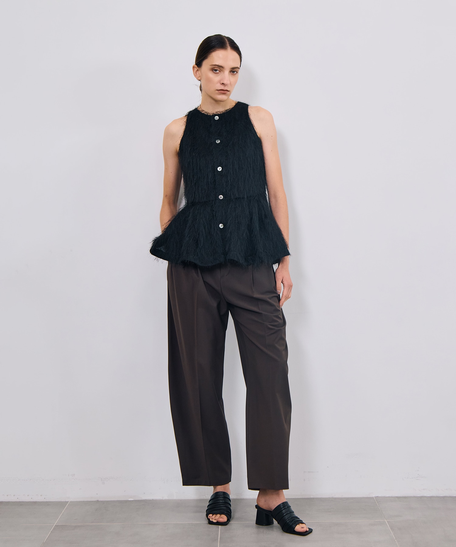 Shaggy Jacquard Peplum Tops RITAN