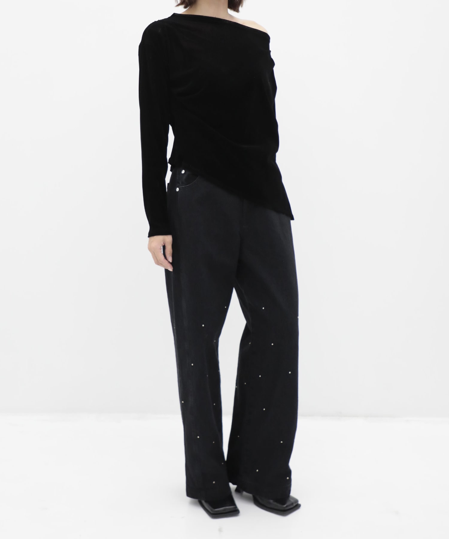 Velour One Shoulder Long T-Shirt RITAN