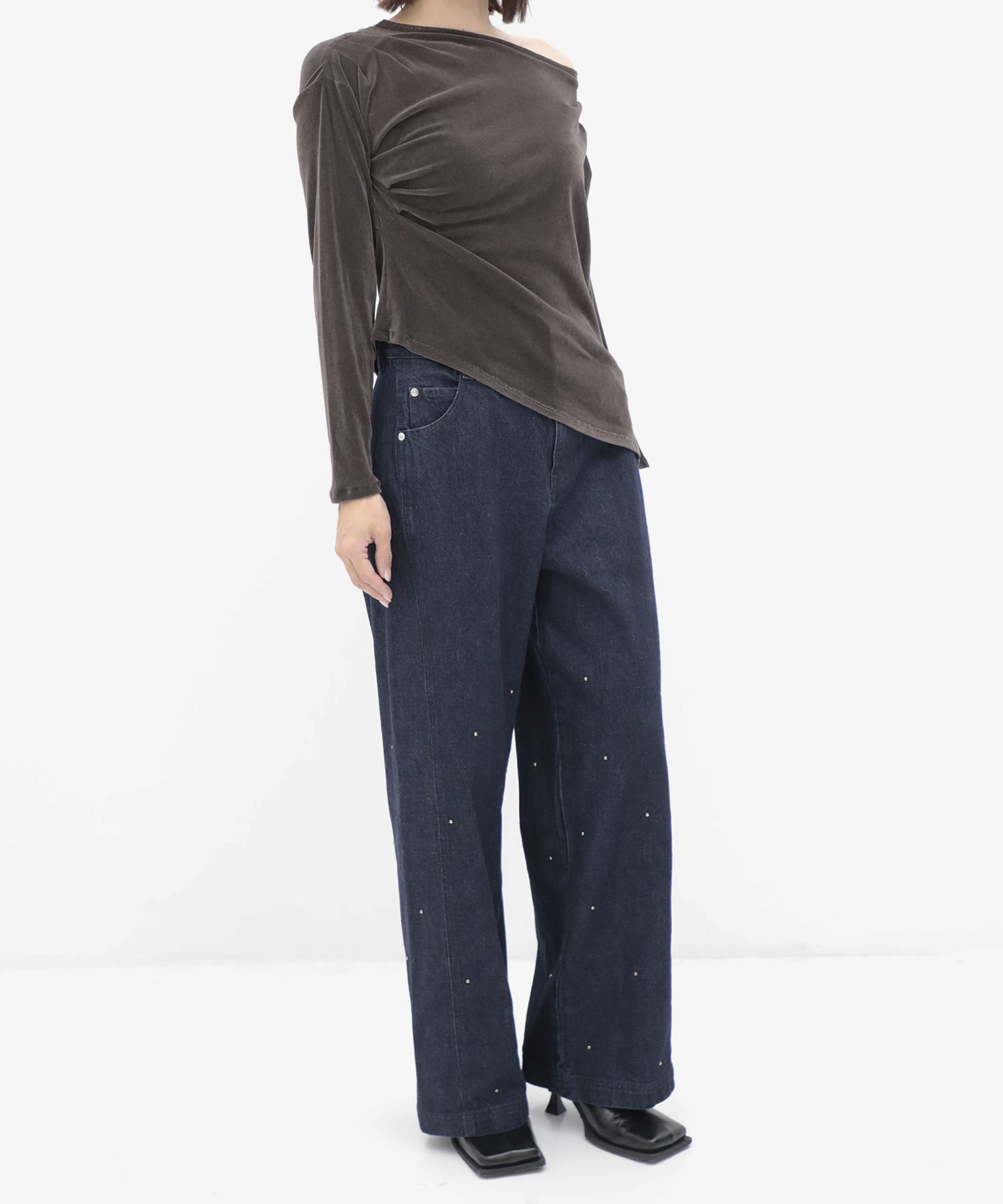 Velour One Shoulder Long T-Shirt RITAN