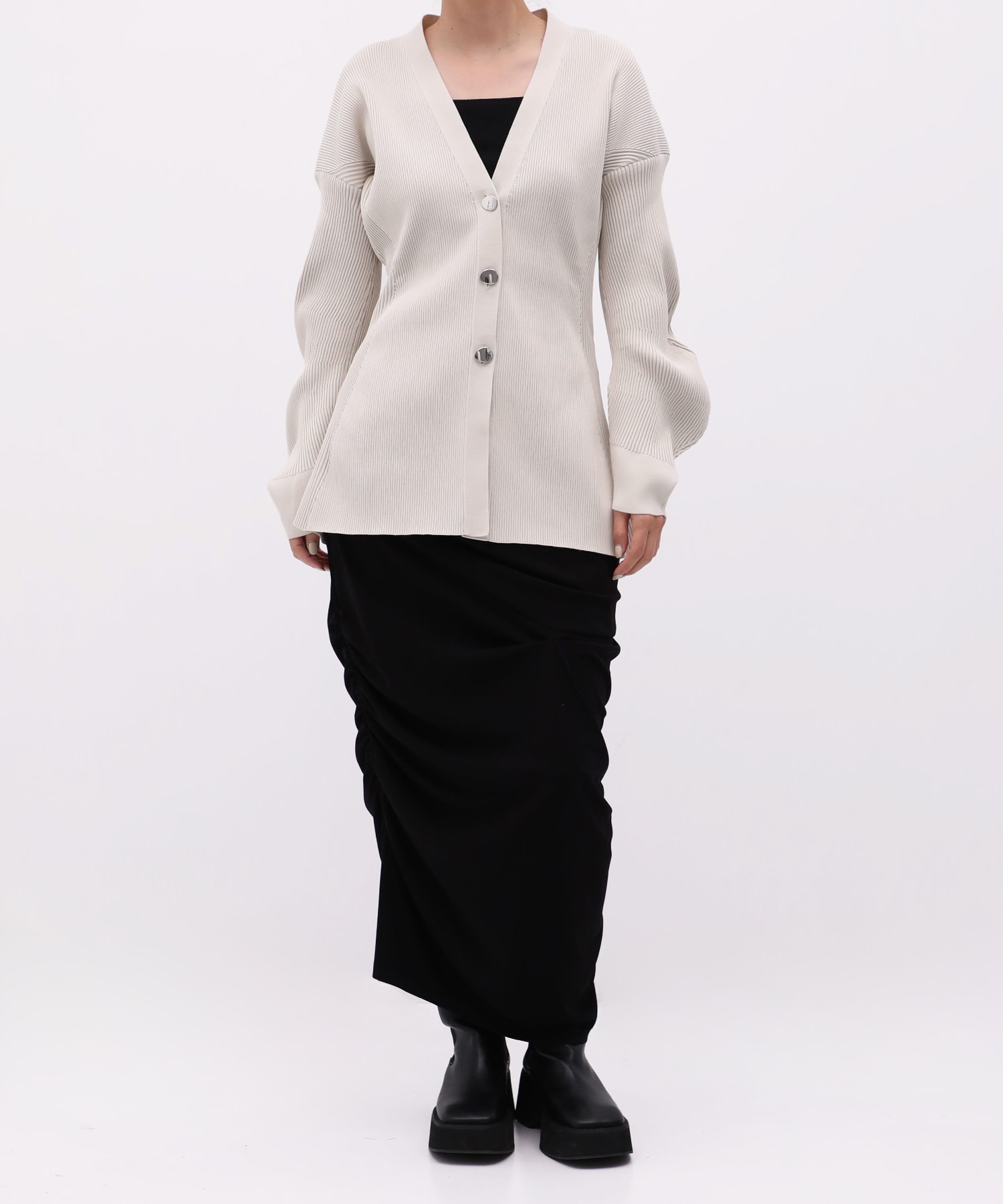 Arch Sleeve Rib Knit Cardigan RITAN