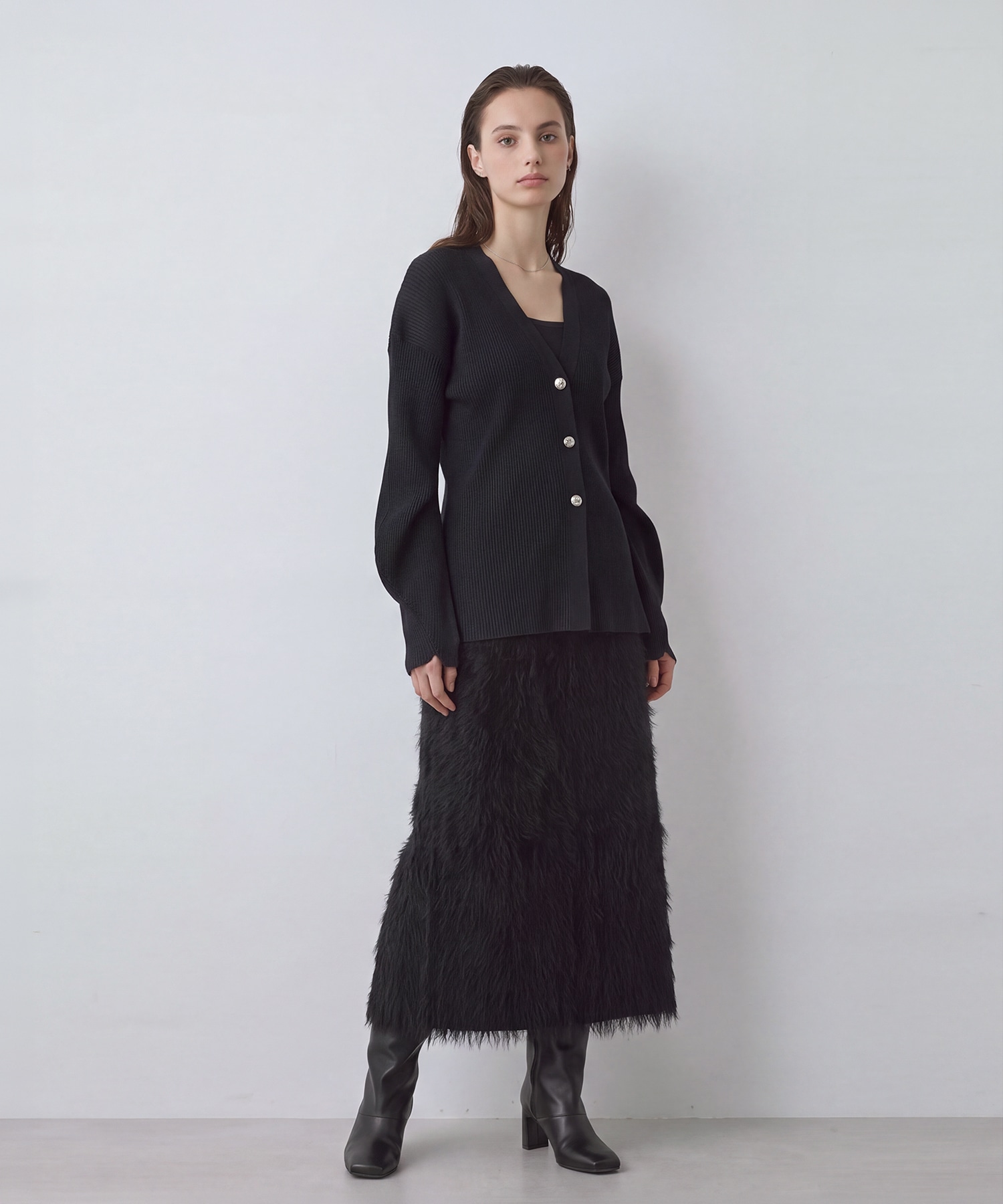 Arch Sleeve Rib Knit Cardigan RITAN