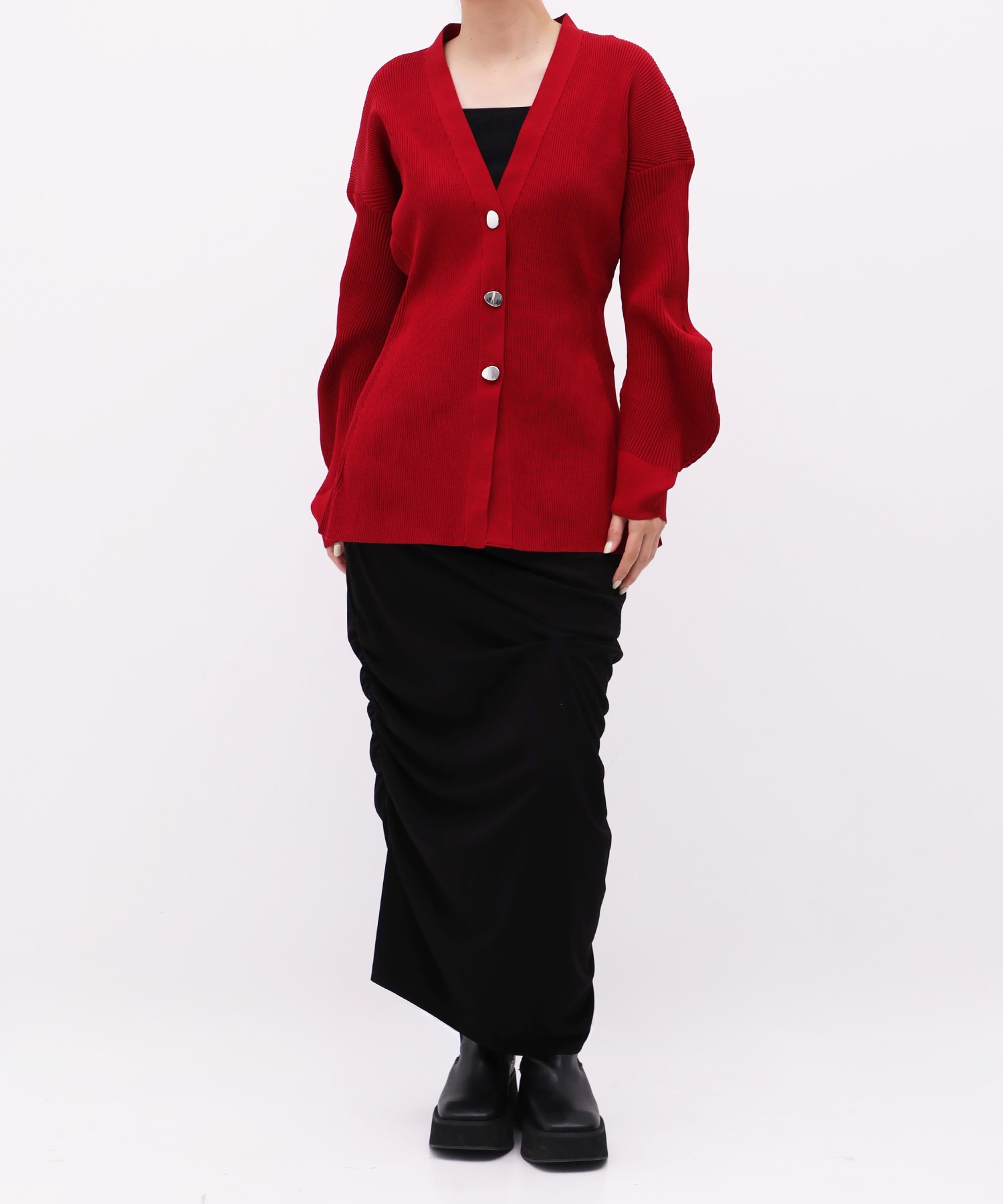 Arch Sleeve Rib Knit Cardigan RITAN